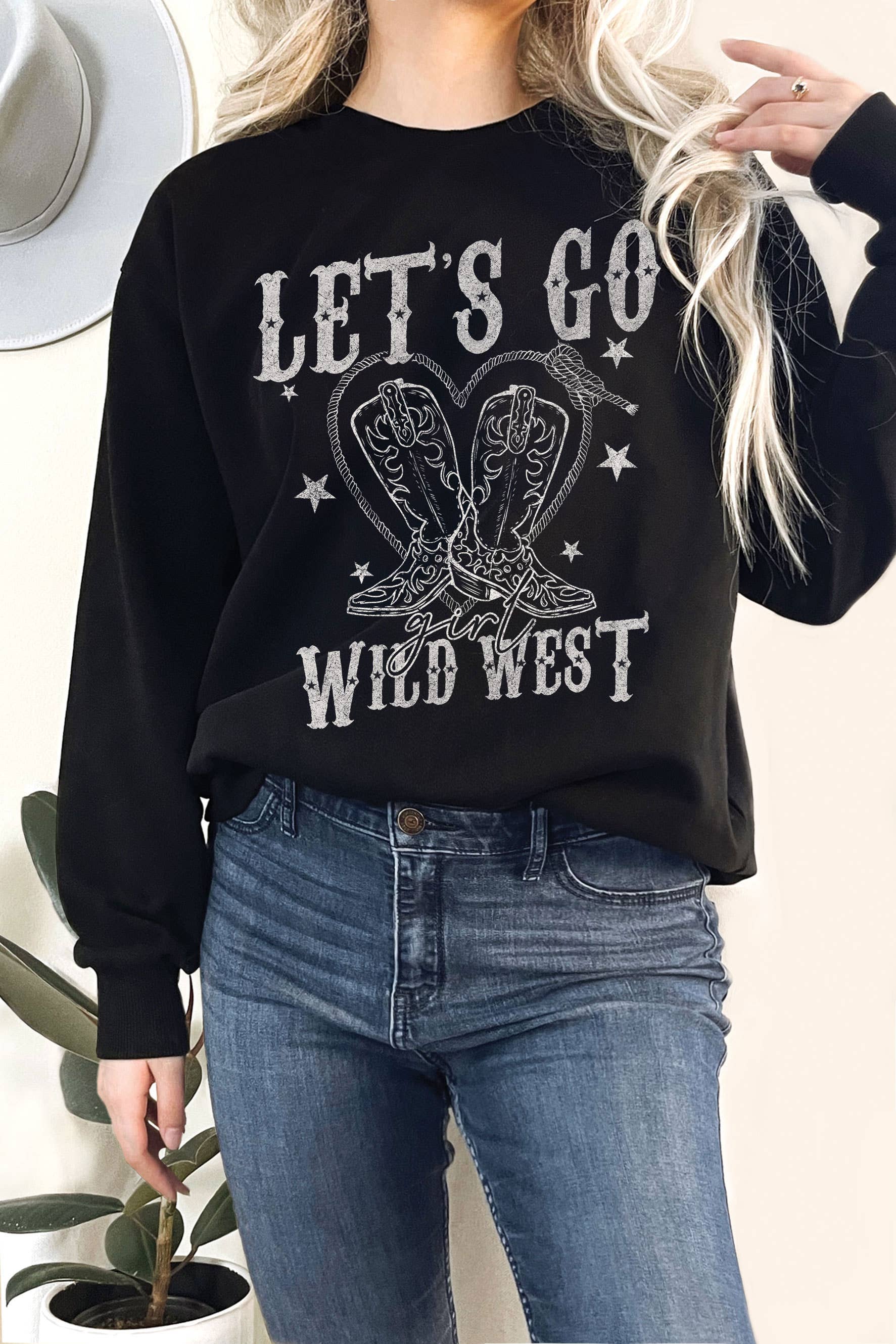 Let's Go Girl Wild West Boots Heart Graphic Terry Sweatshirt T-Shirts, Hoodie | PodTeesHub.com