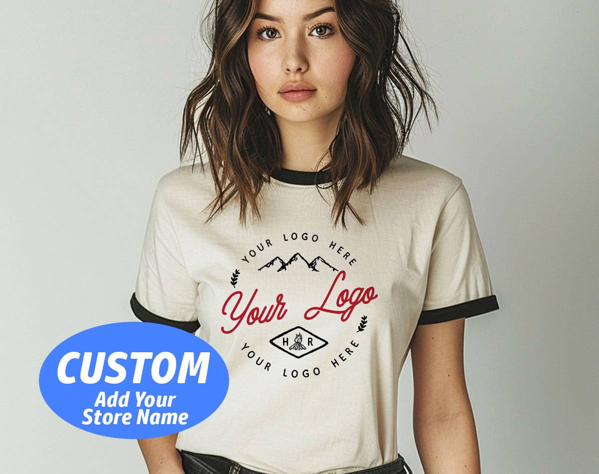 Custom Your Small Business or Store Logo Ringer T-Shirt Hoodie, Sweatshirt | PodTeesHub.com