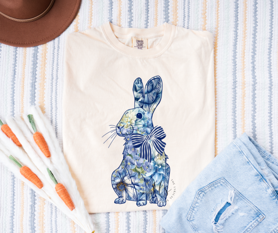 Exclusive Blue Floral Rabbit Easter T-Shirt Hoodie, Sweatshirt | PodTeesHub.com