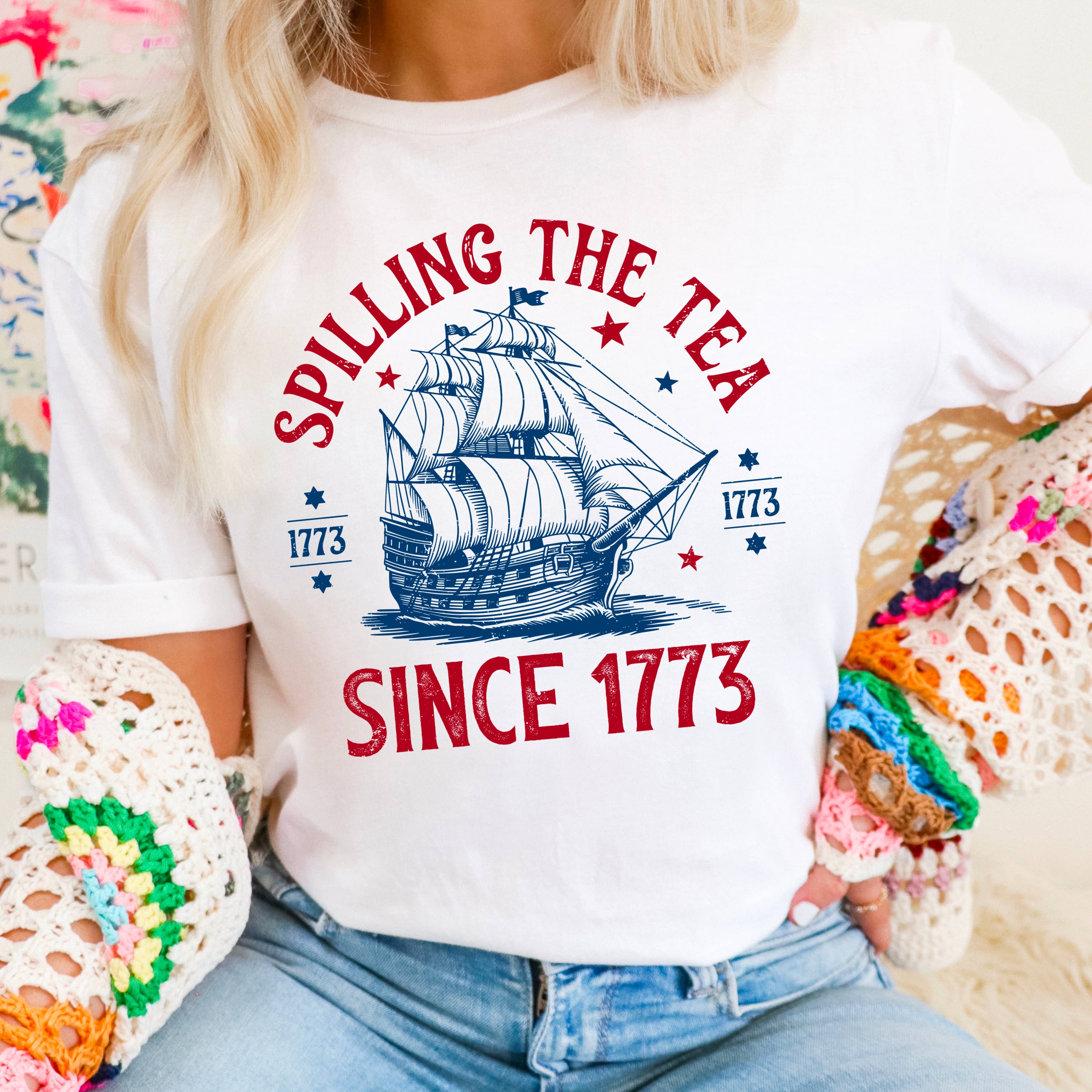 Spilling the Tea Since 1773 | July 4th Graphic Tee | Gildan Hoodie, Sweatshirt | PodTeesHub.com