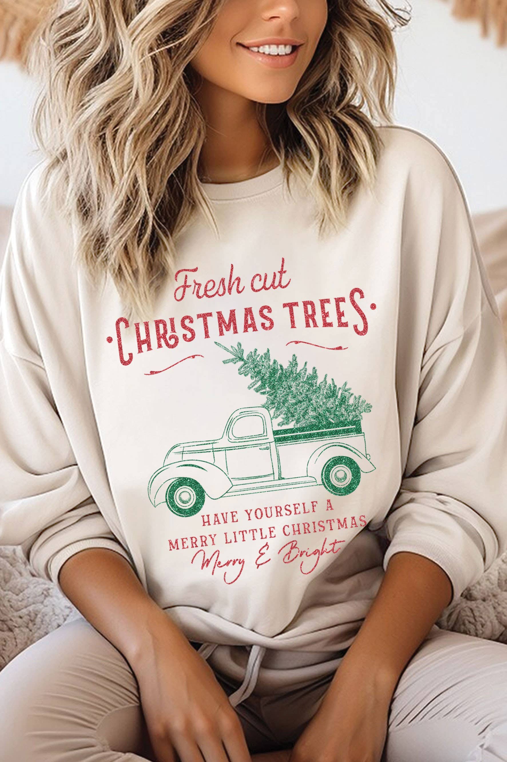 Fresh Cut Christmas Trees Glitter Graphic Brushed Sweatshirt T-Shirts, Hoodie | PodTeesHub.com