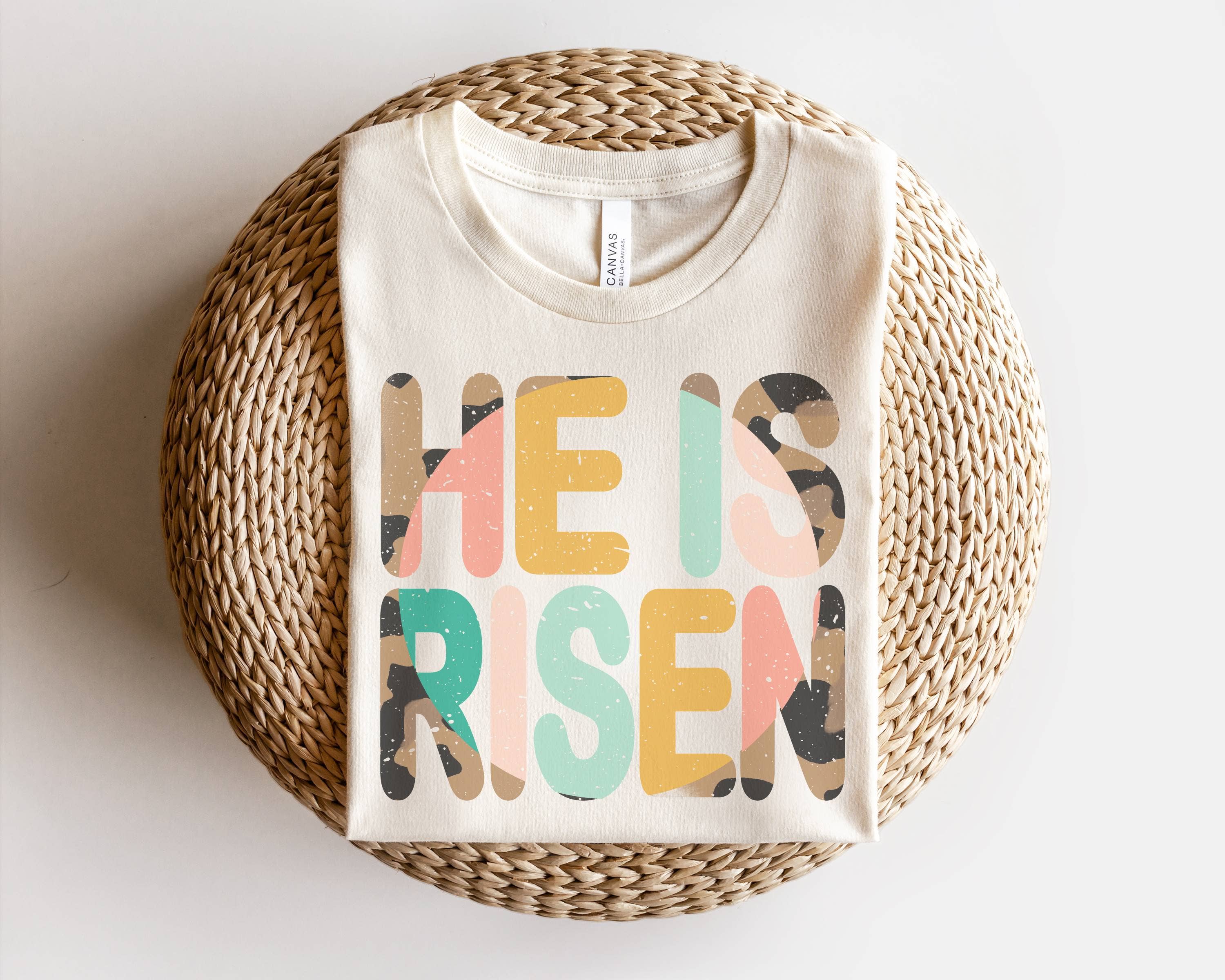 Leopard He Is Risen Easter Graphic Tee Women's Tees Religous Hoodie, Sweatshirt | PodTeesHub.com