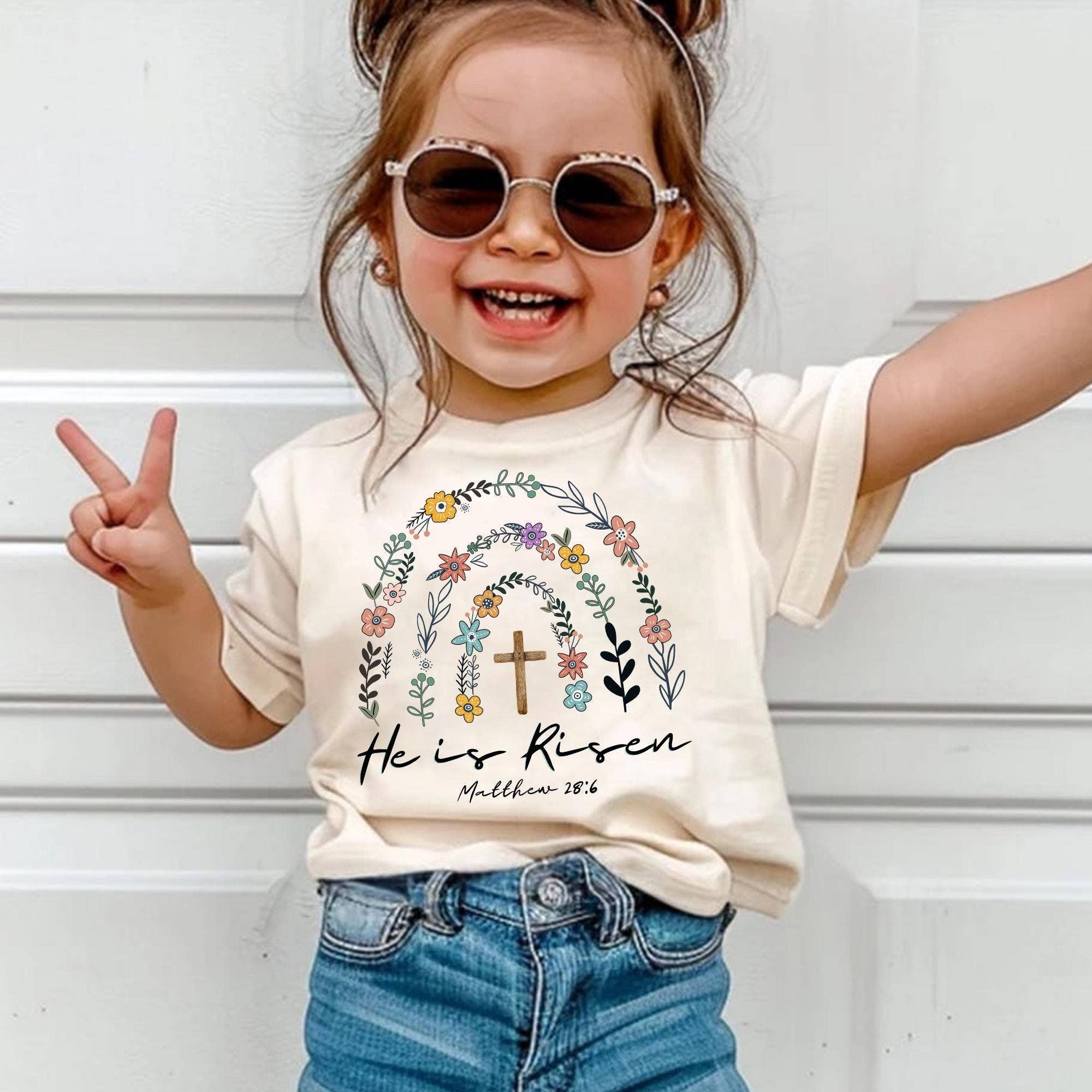 Easter Jesus Rainbow Shirt For Girls - He Is Risen Hoodie, Sweatshirt | PodTeesHub.com