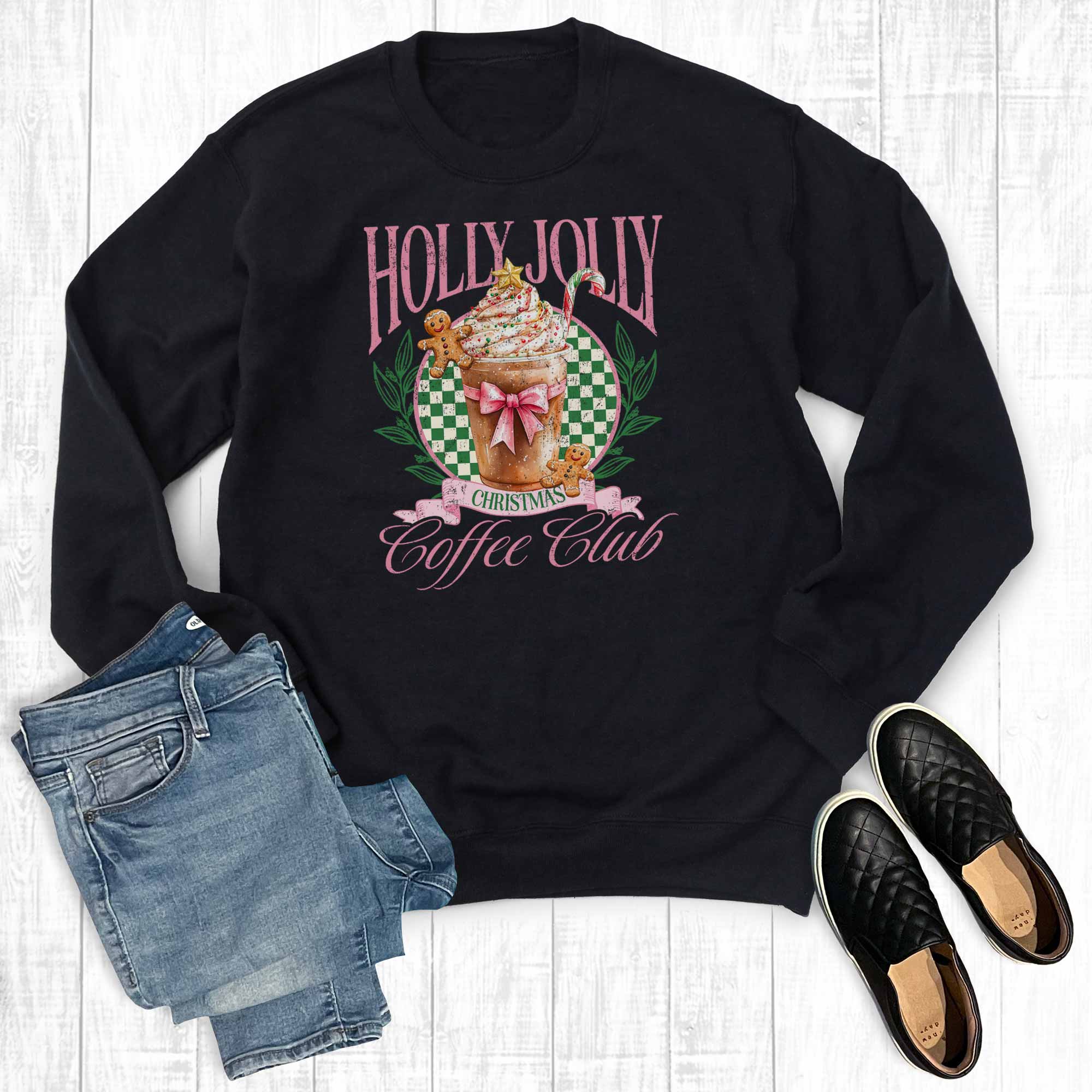 Retro Christmas Holly Jolly Coffee Club Sweatshirt T-Shirts, Hoodie | PodTeesHub.com