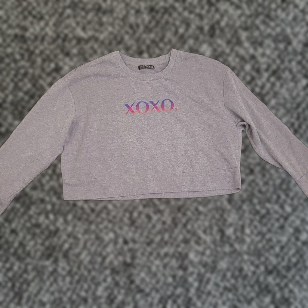 Xoxo Sweatshirt Womens Xl Gray Cropped Pullover Modern Preppy Basic Sweater T-Shirts, Hoodie | PodTeesHub.com