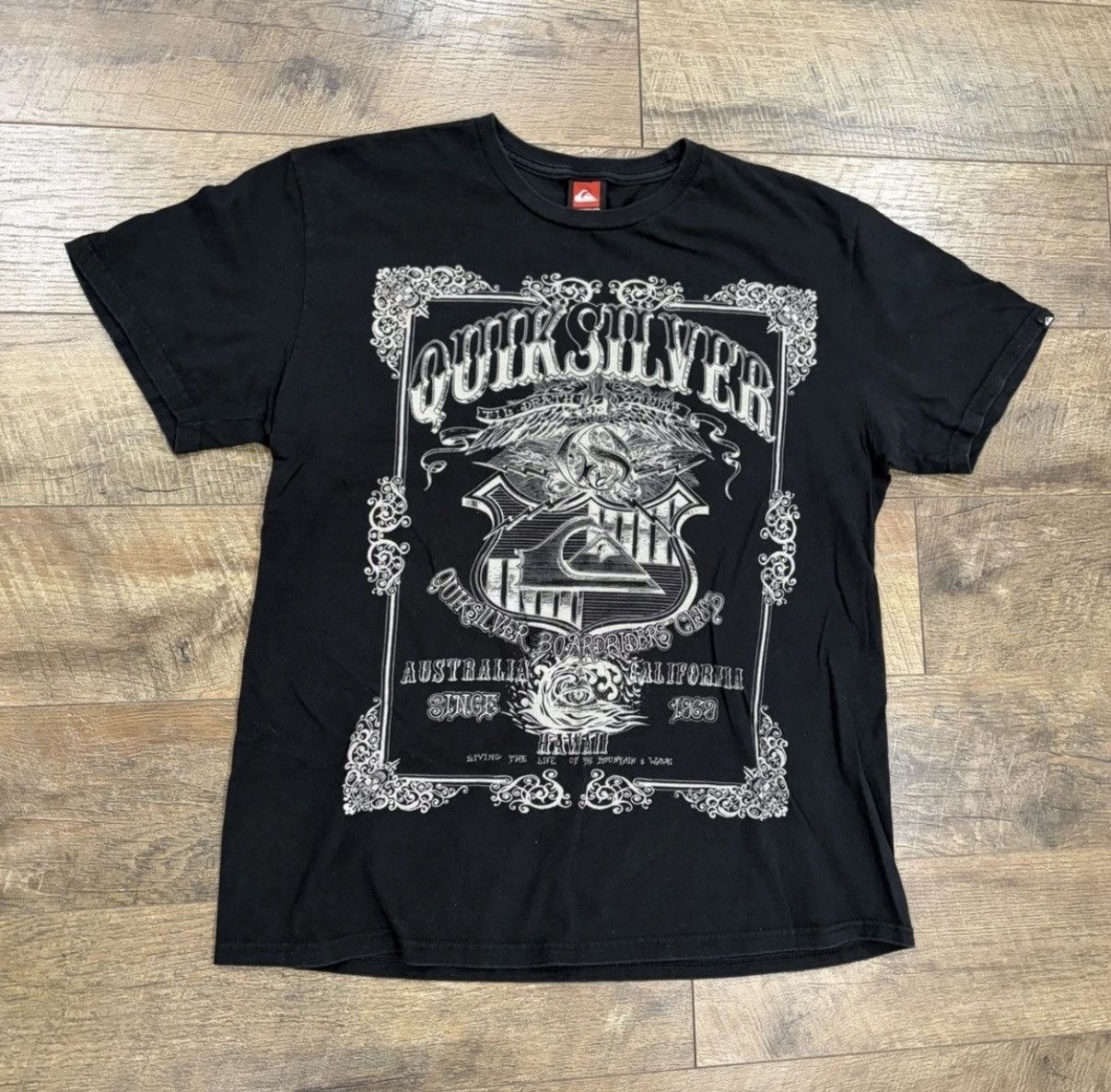 Vintage Y2k Quiksilver Grunge Big Graphic Tee Large Black Hoodie, Sweatshirt | PodTeesHub.com