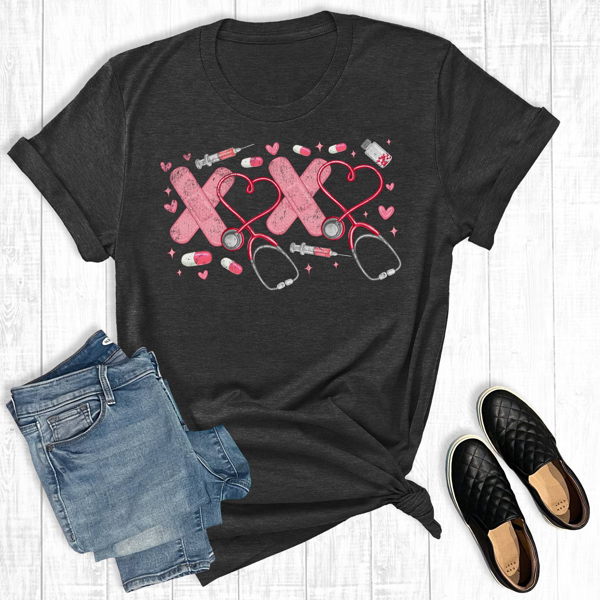 Retro Valentines Nurse Xoxo Graphic Tee Hoodie, Sweatshirt | PodTeesHub.com