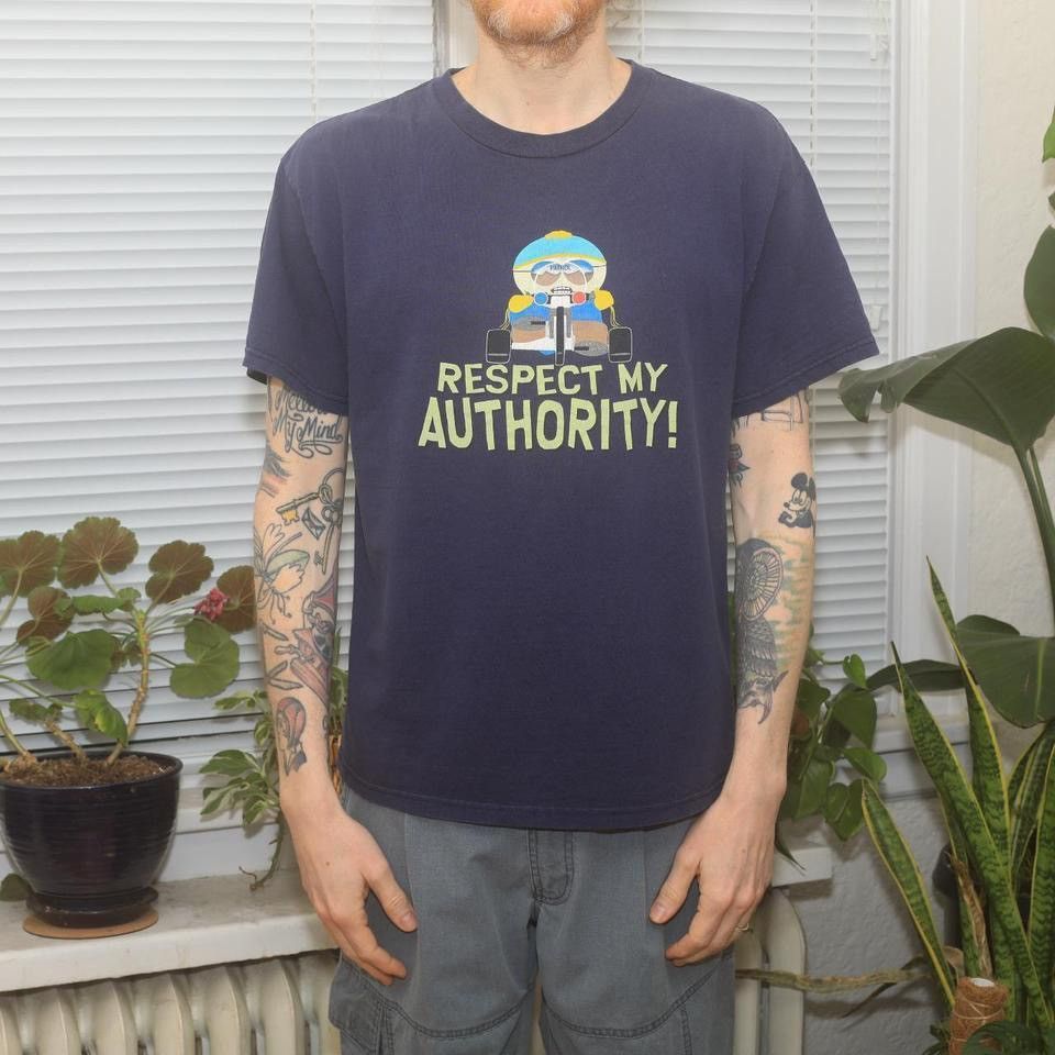 Delta Navy Blue Vtg 2000s South Park Respect My Authority Size L T-Shirts, Hoodie, Sweatshirt | PodTeesHub.com
