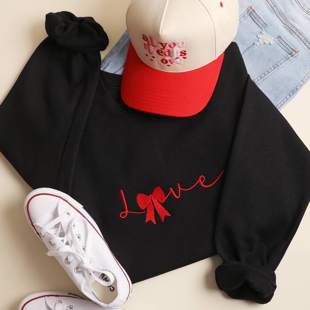 Love with Bow Embroidered Heavyweight Sweatshirt T-Shirts, Hoodie | PodTeesHub.com