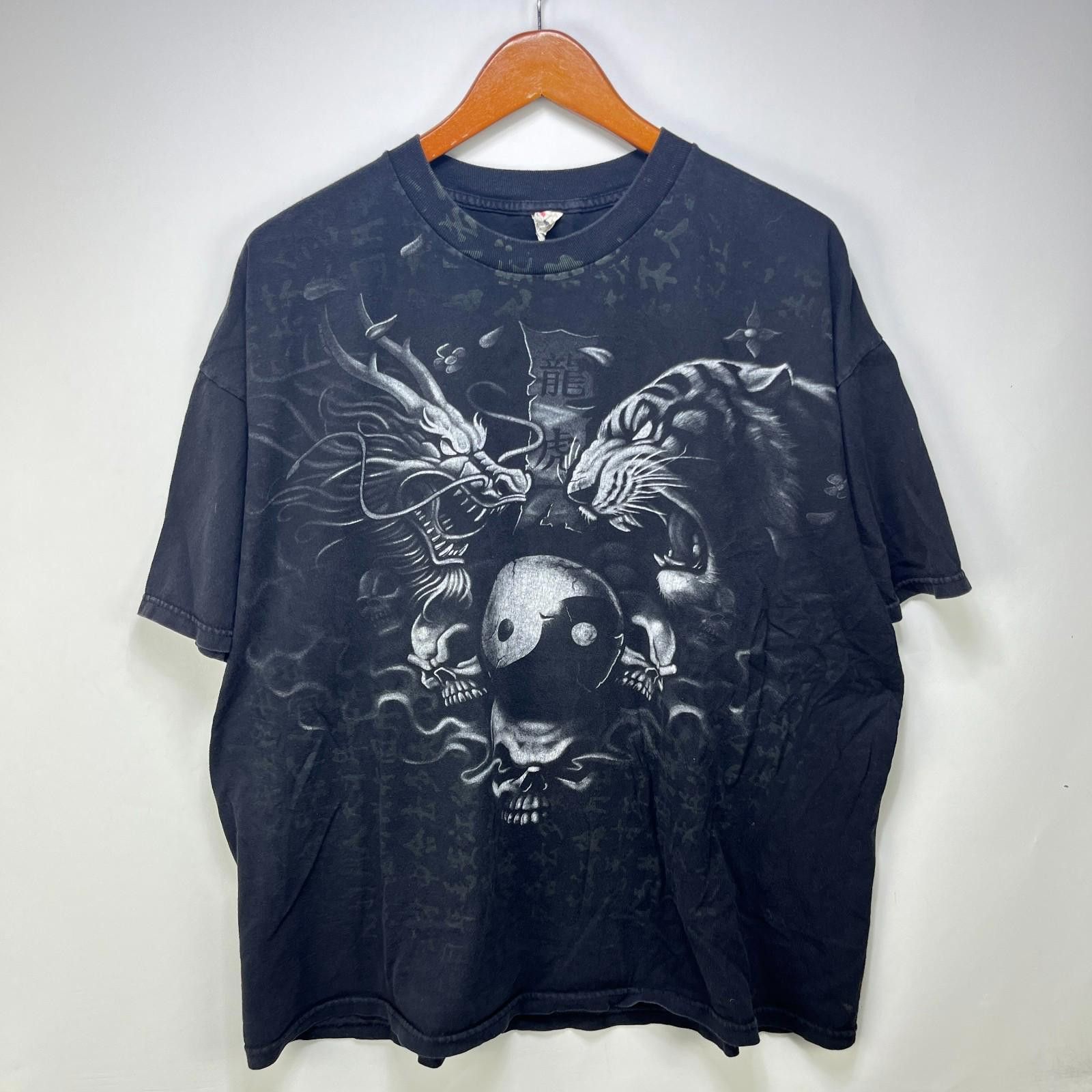 Vintage Y2k Dragon Tiger Skull Skater T Shirt 2xl Faded Hoodie, Sweatshirt | PodTeesHub.com