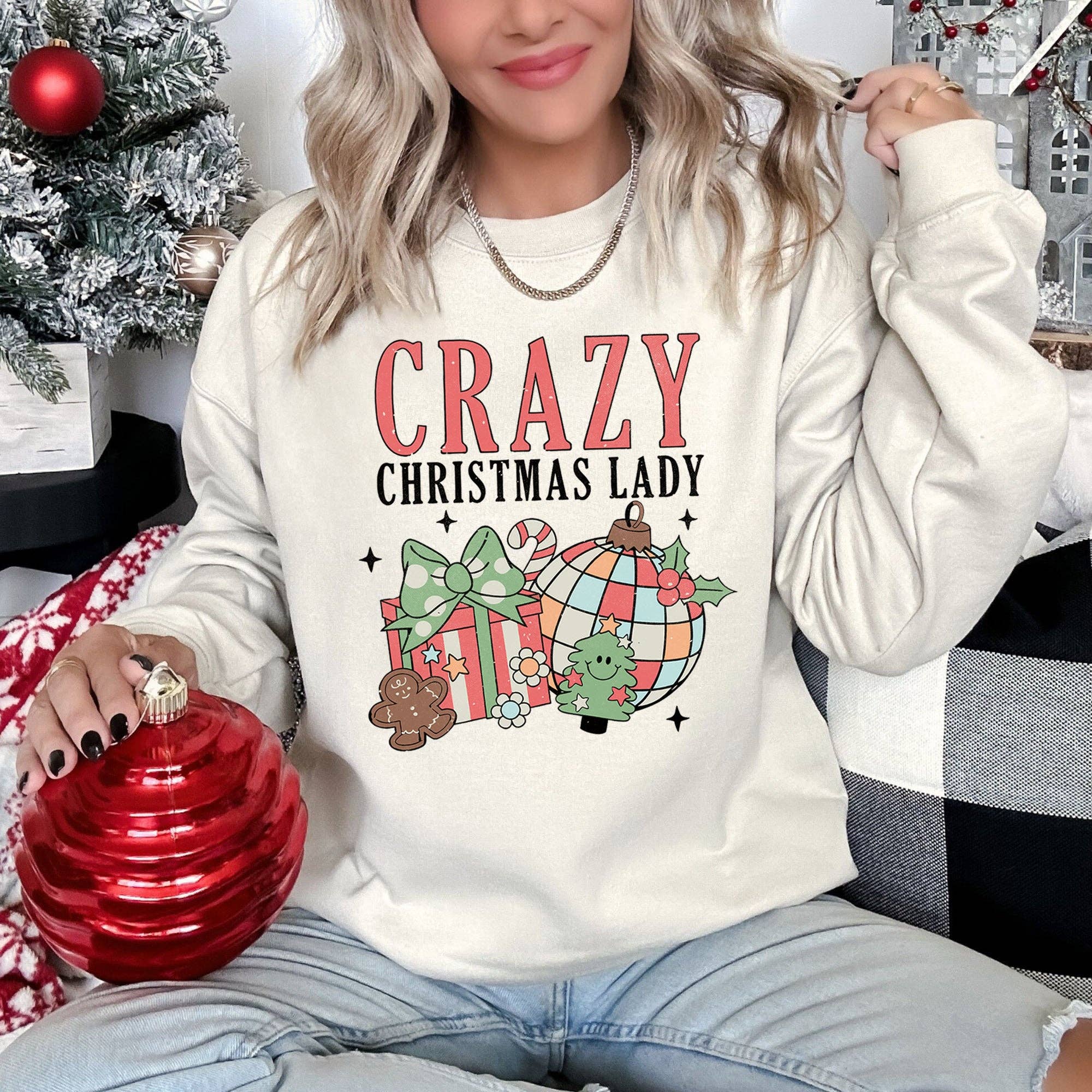 Crazy Christmas Lady Retro Sweatshirt T-Shirts, Hoodie | PodTeesHub.com