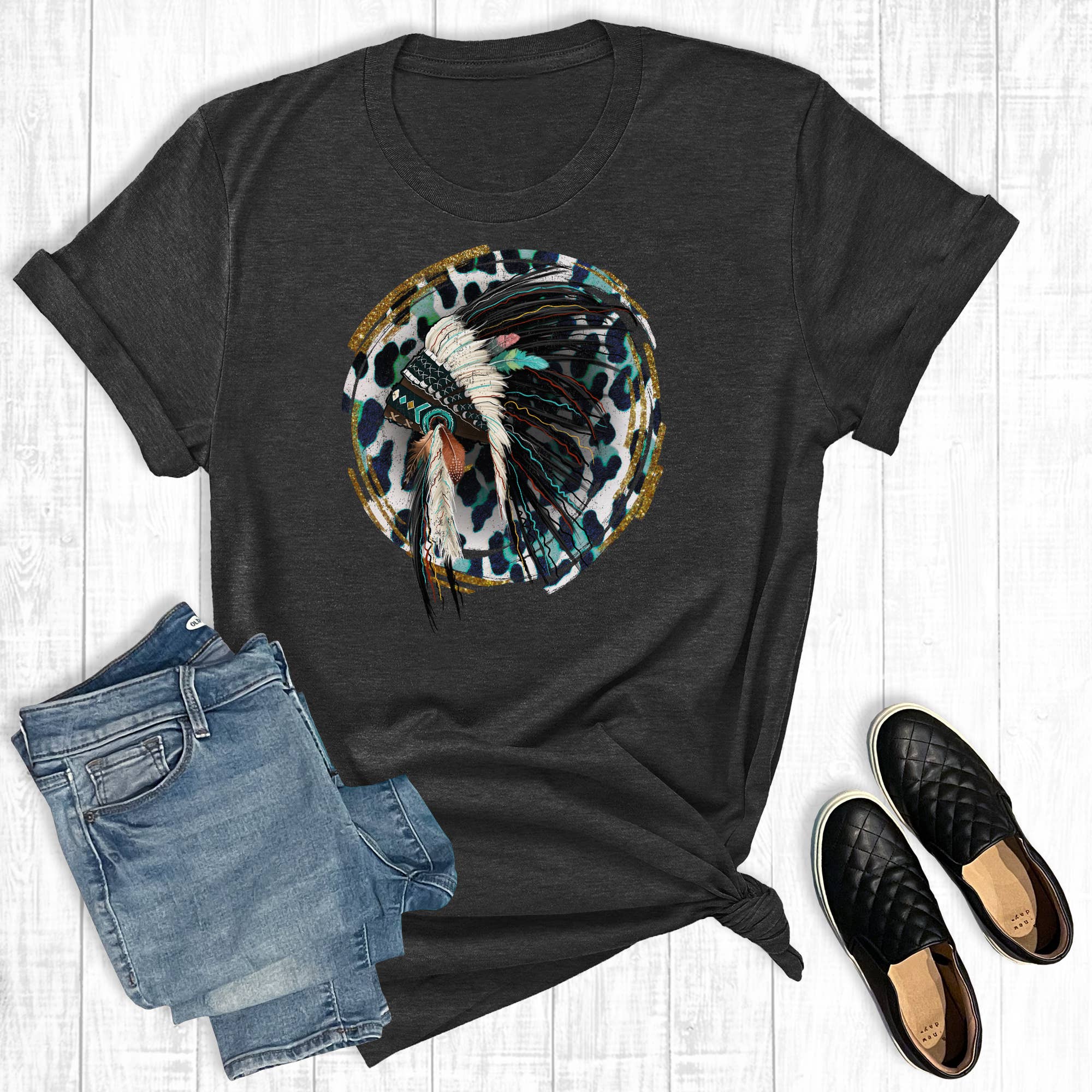 Leopard Circle Indian Headdress Graphic Tee Hoodie, Sweatshirt | PodTeesHub.com