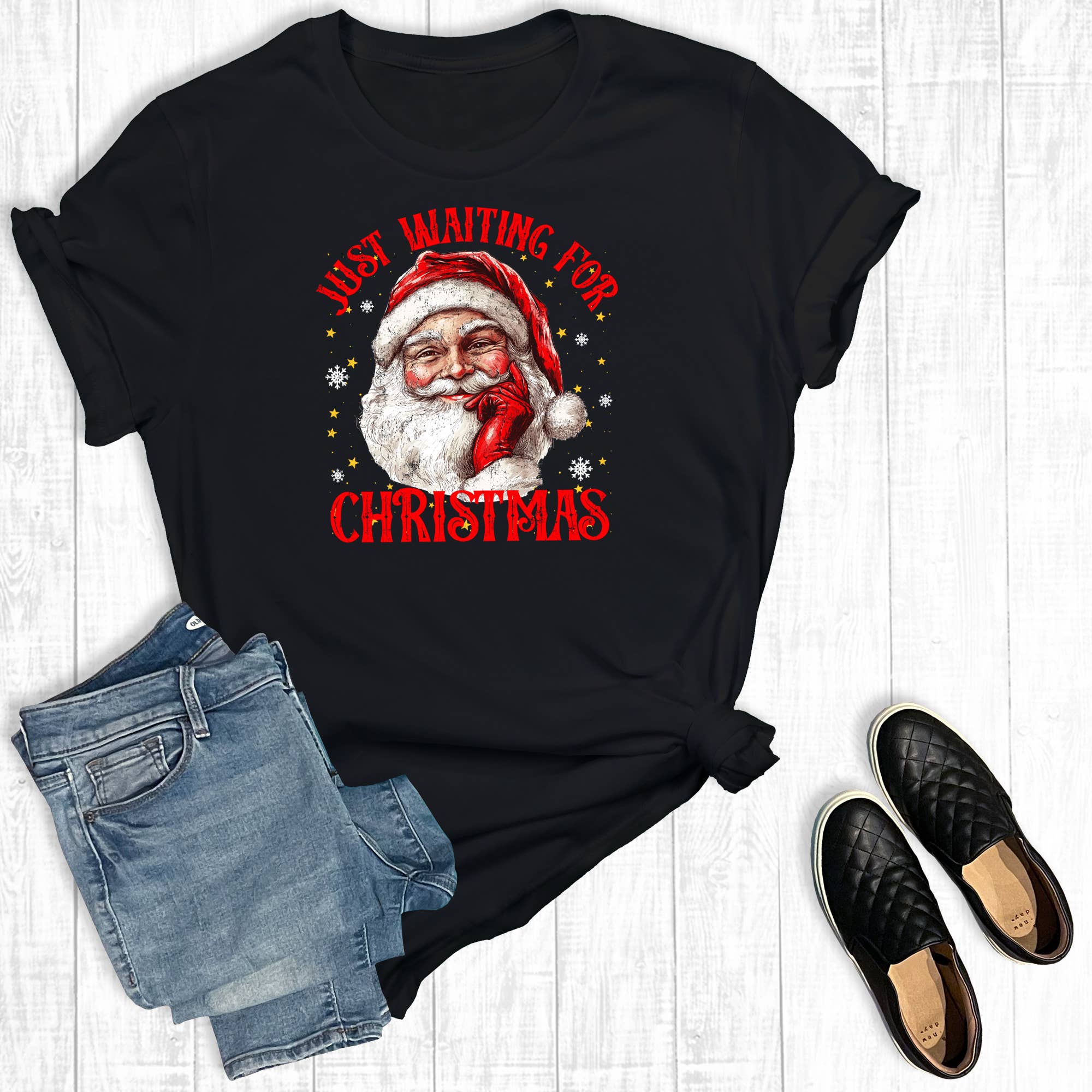 Funny Just Waiting For Christmas Graphic Tee Hoodie, Sweatshirt | PodTeesHub.com