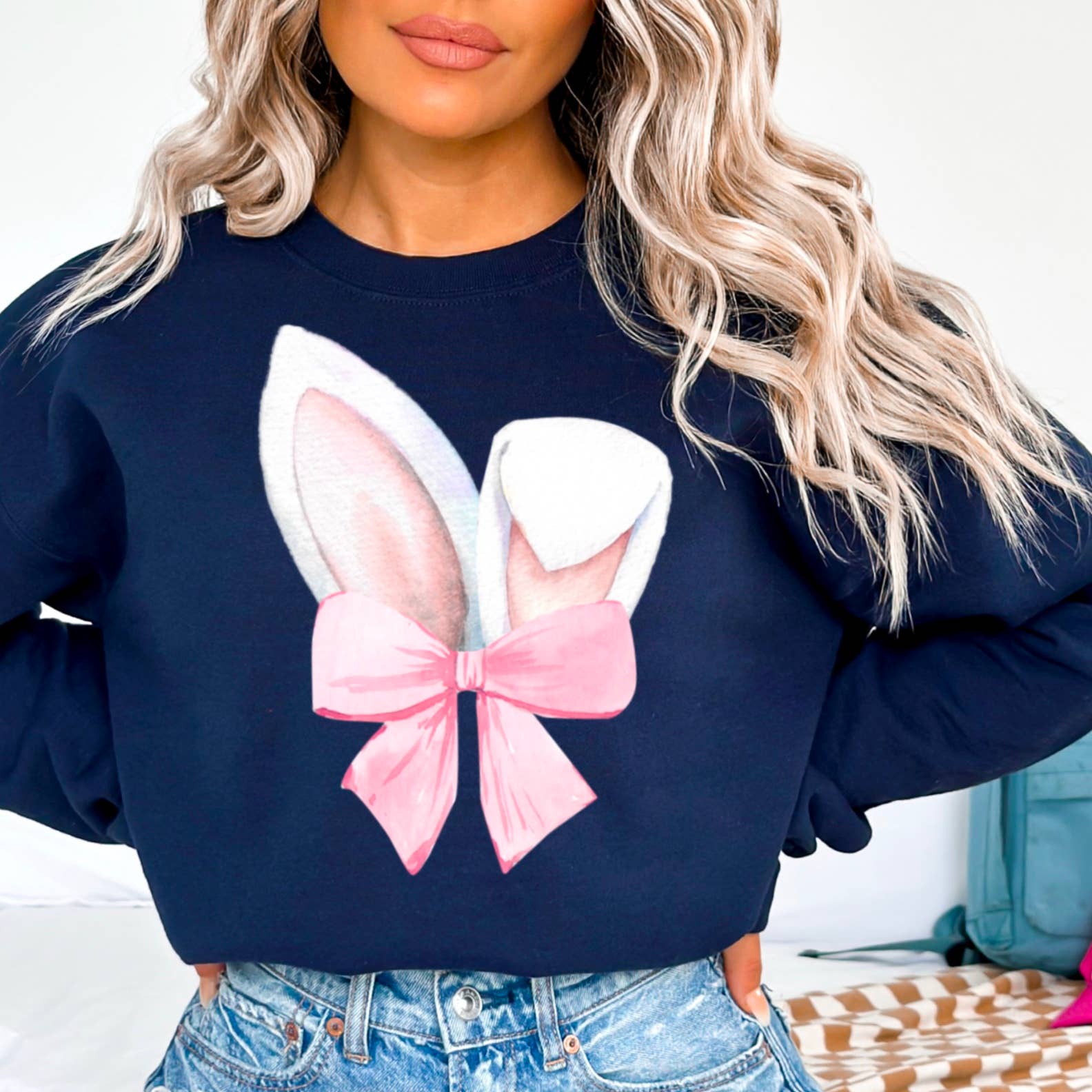 Coquette Bow Easter Bunny Ears  Graphic Sweatshirt T-Shirts, Hoodie | PodTeesHub.com