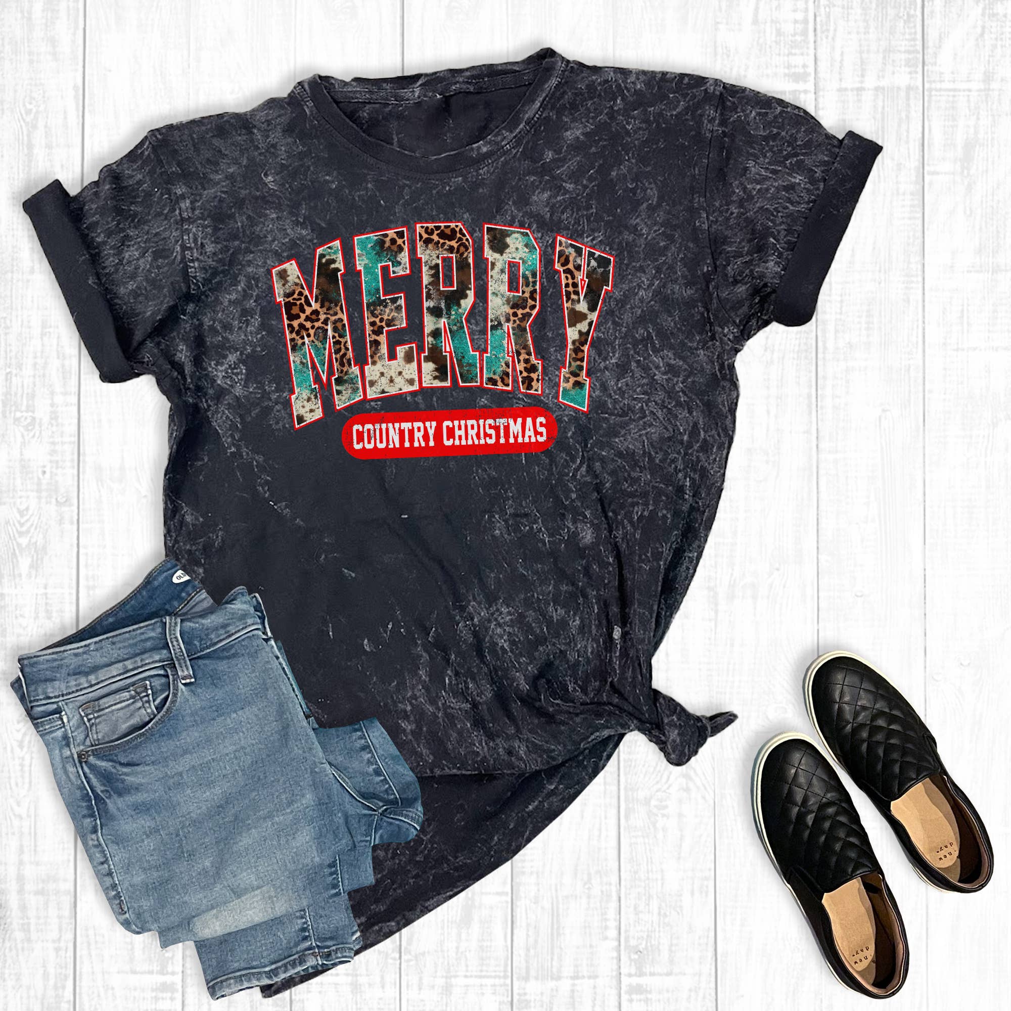 Western Merry Country Christmas Mineral Wash Graphic Tee Hoodie, Sweatshirt | PodTeesHub.com