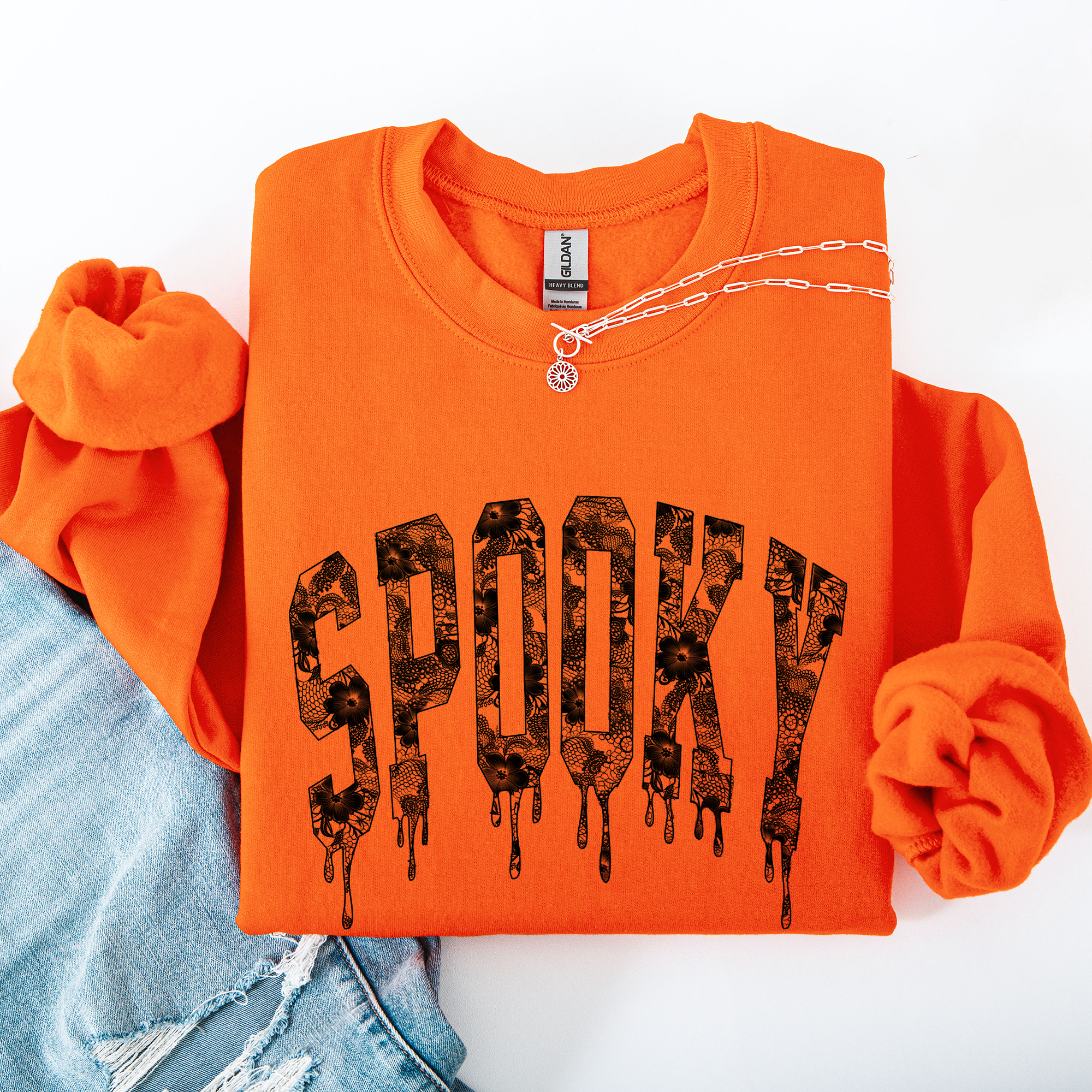 Spooky, Faux Lace, Halloween, Coquette Sweatshirt T-Shirts, Hoodie | PodTeesHub.com