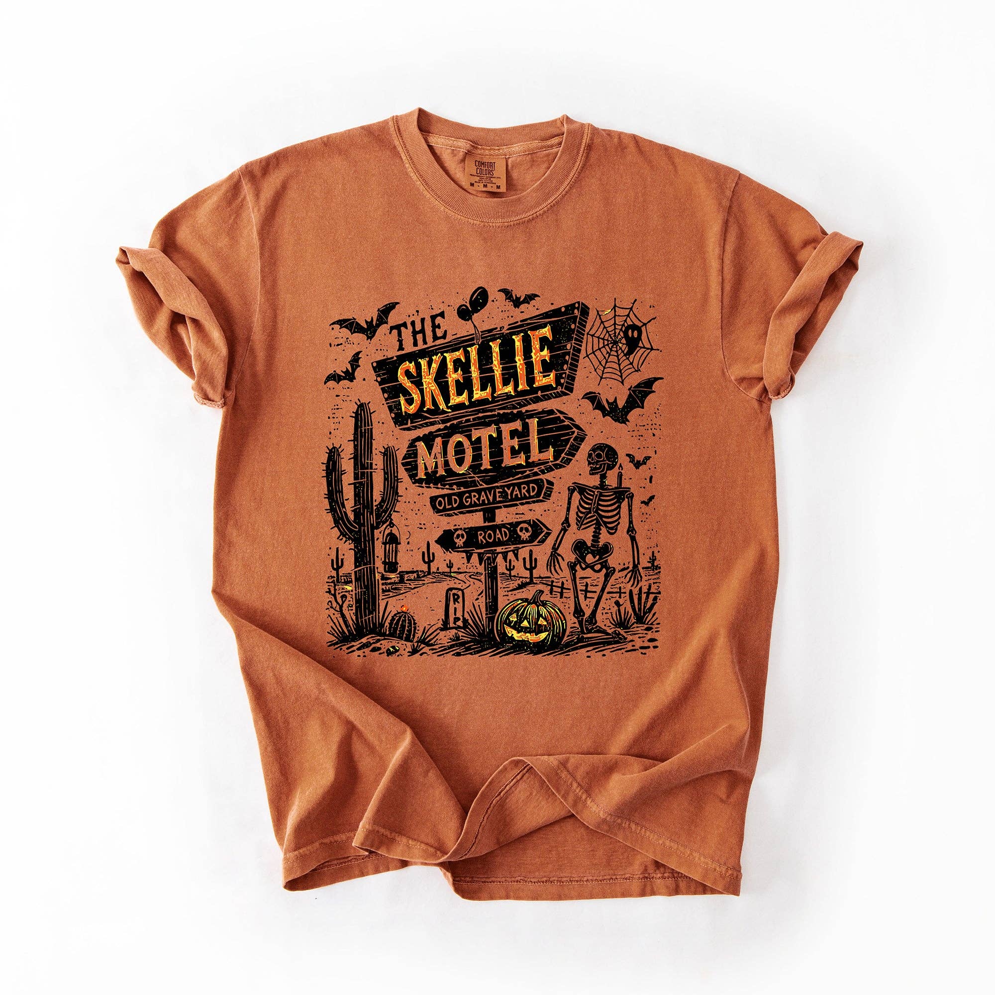 The Skellie Motel, Skeleton Halloween Comfort Colors T-Shirt Hoodie, Sweatshirt | PodTeesHub.com