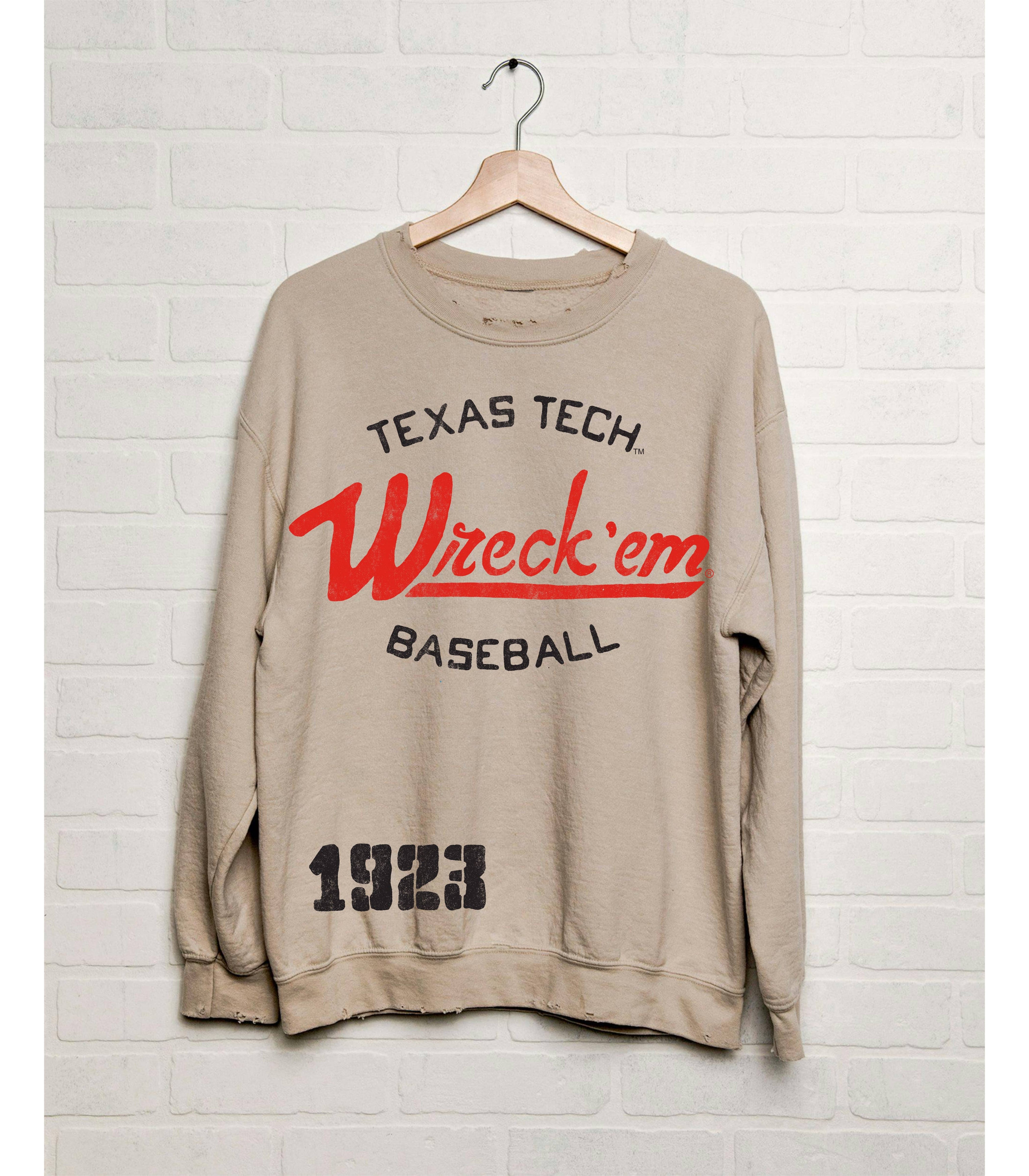 Texas Tech Baseball Stencil Sand Thrifted Sweatshirt T-Shirts, Hoodie | PodTeesHub.com