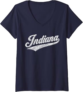 Women's Indiana State Pride Distressed, Indiana 80s 90s Vintage V-Neck T-Shirt