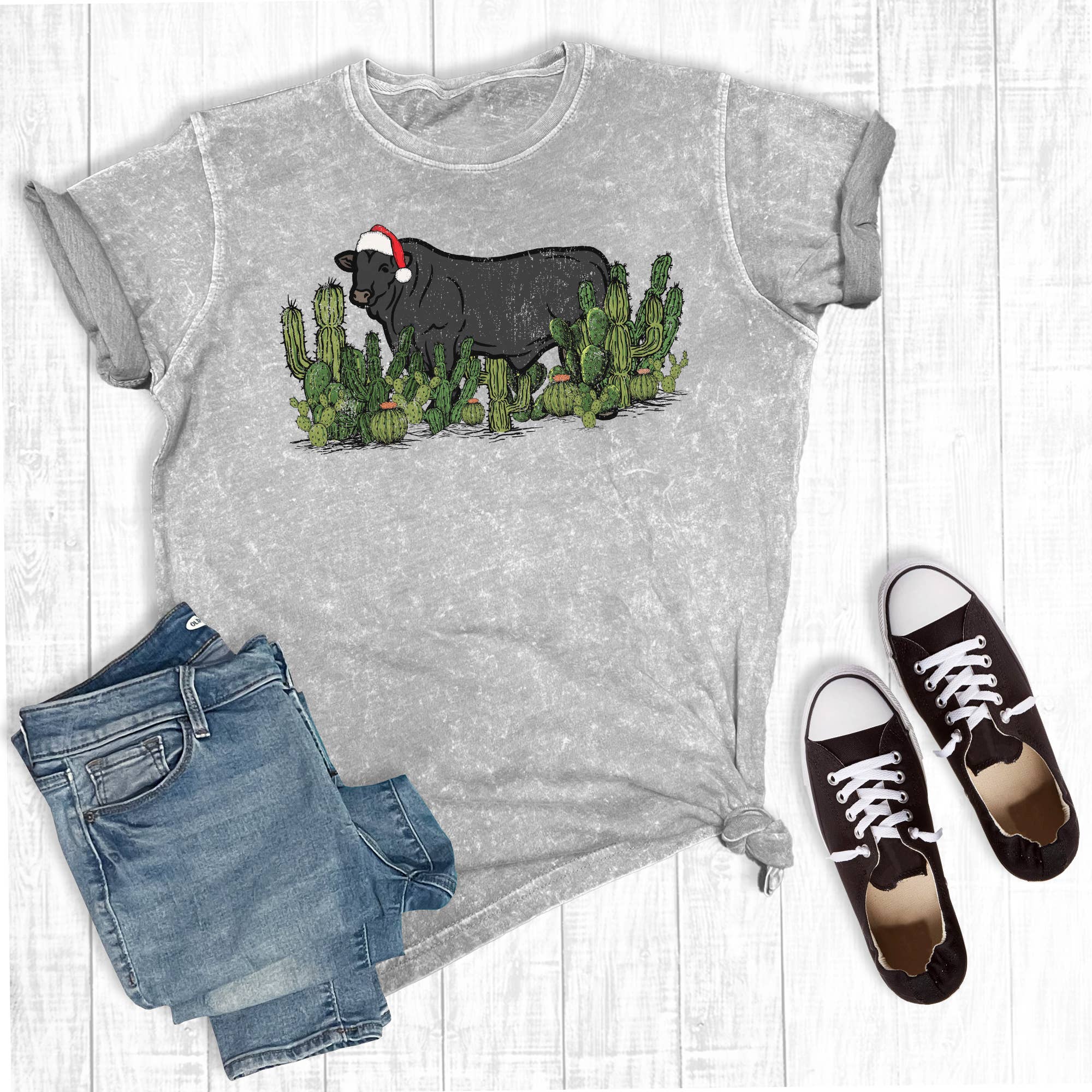 Western Christmas Cattle Mineral Wash Graphic Tee Hoodie, Sweatshirt | PodTeesHub.com