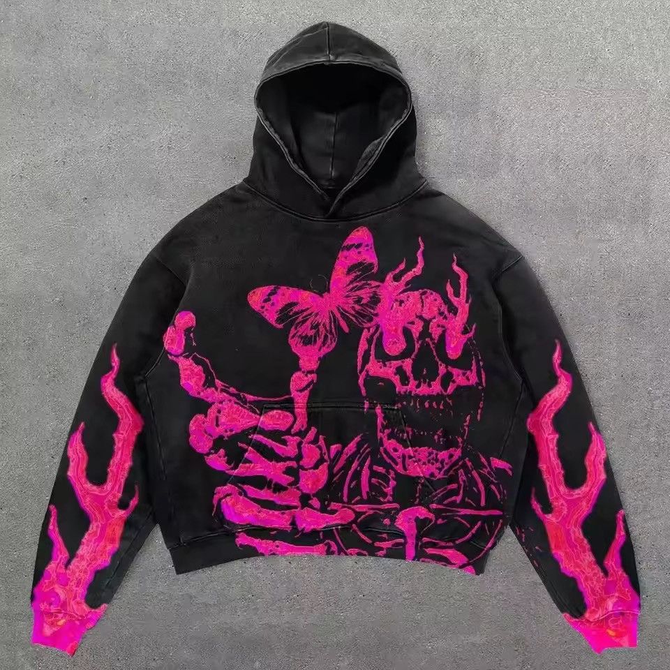 Japanese Brand Vintage Style Skeleton Graphic Hoodie Punk Gothic Style T-Shirts, Sweatshirt | PodTeesHub.com