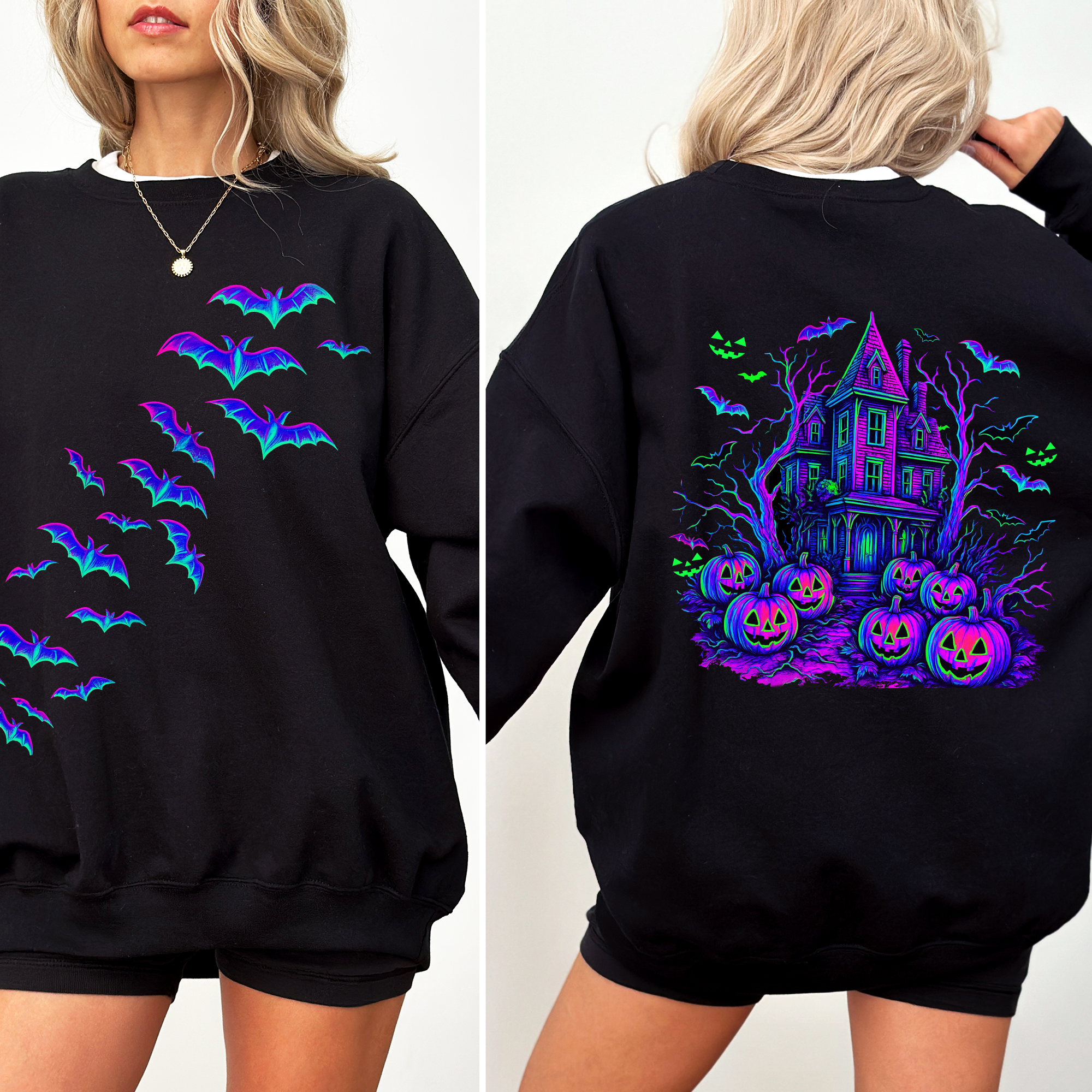 Haunted House, Halloween, Bats, Spooky, Ghosts Sweatshirt T-Shirts, Hoodie | PodTeesHub.com