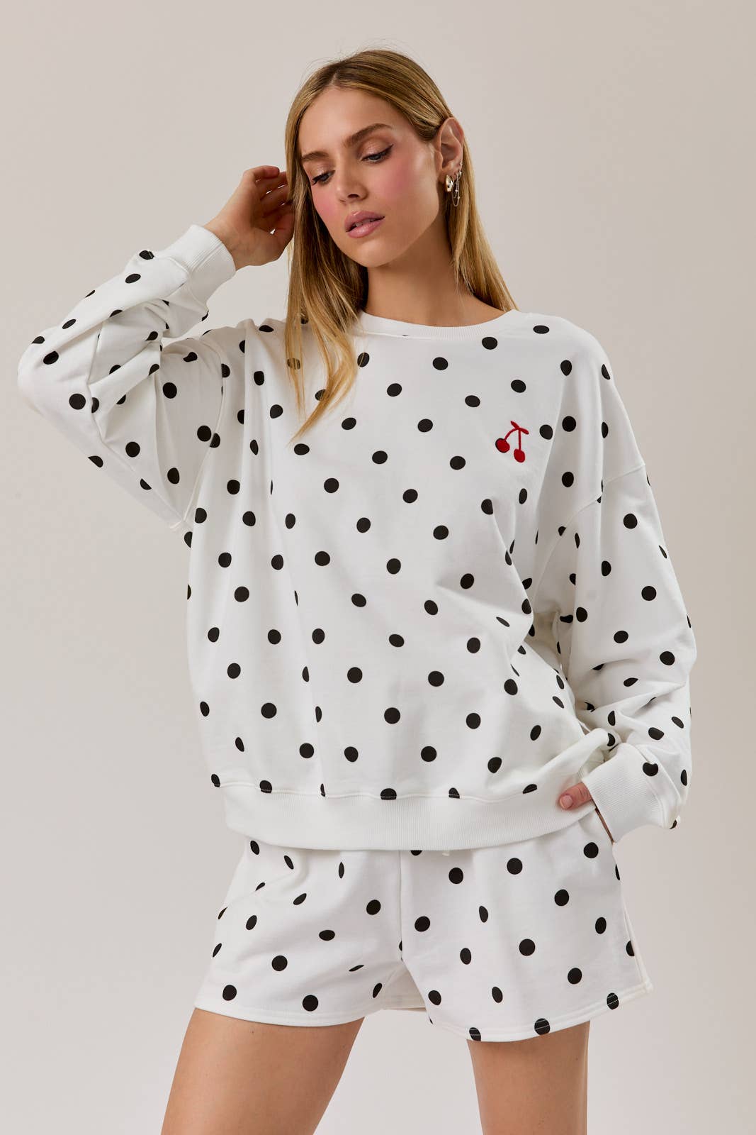 Crew Neck Long Sleeve Polka Dot Print Sweatshirt T-Shirts, Hoodie | PodTeesHub.com