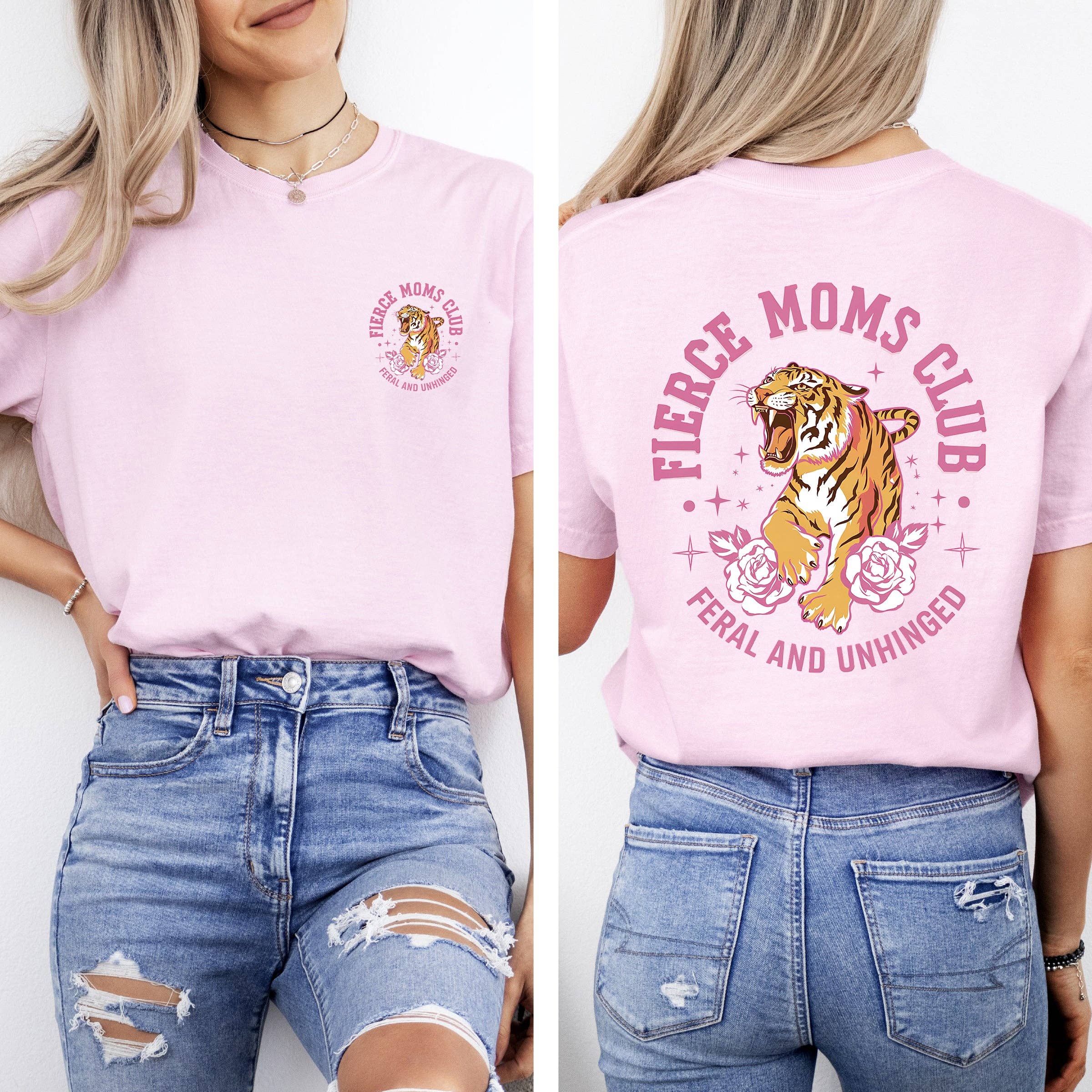 Feral Moms Club, Tiger, Front and Back, Mother's Day Tshirt Hoodie, Sweatshirt | PodTeesHub.com