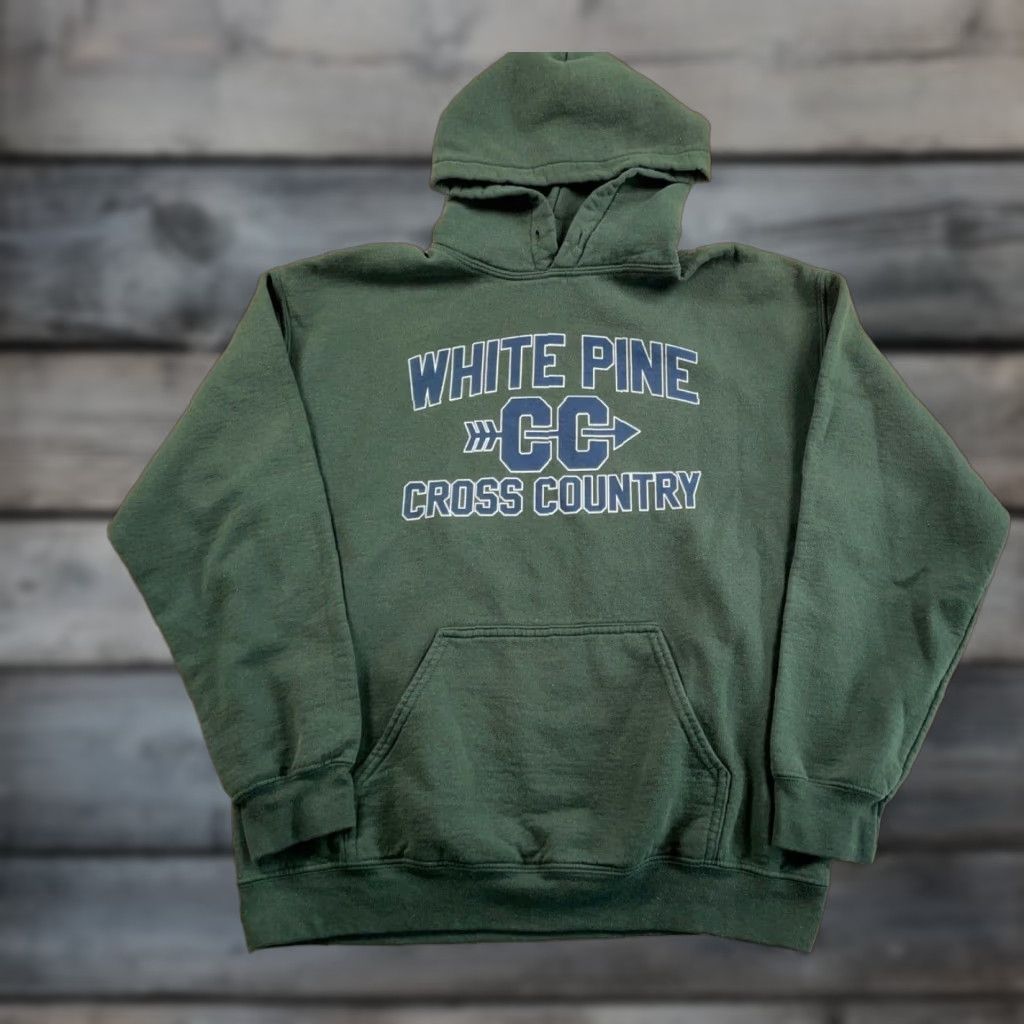 Vintage White Pine Cross Country Hoodie Adult Medium Dark Green Graphic Sweatshirt 90s Mens T-Shirts | PodTeesHub.com