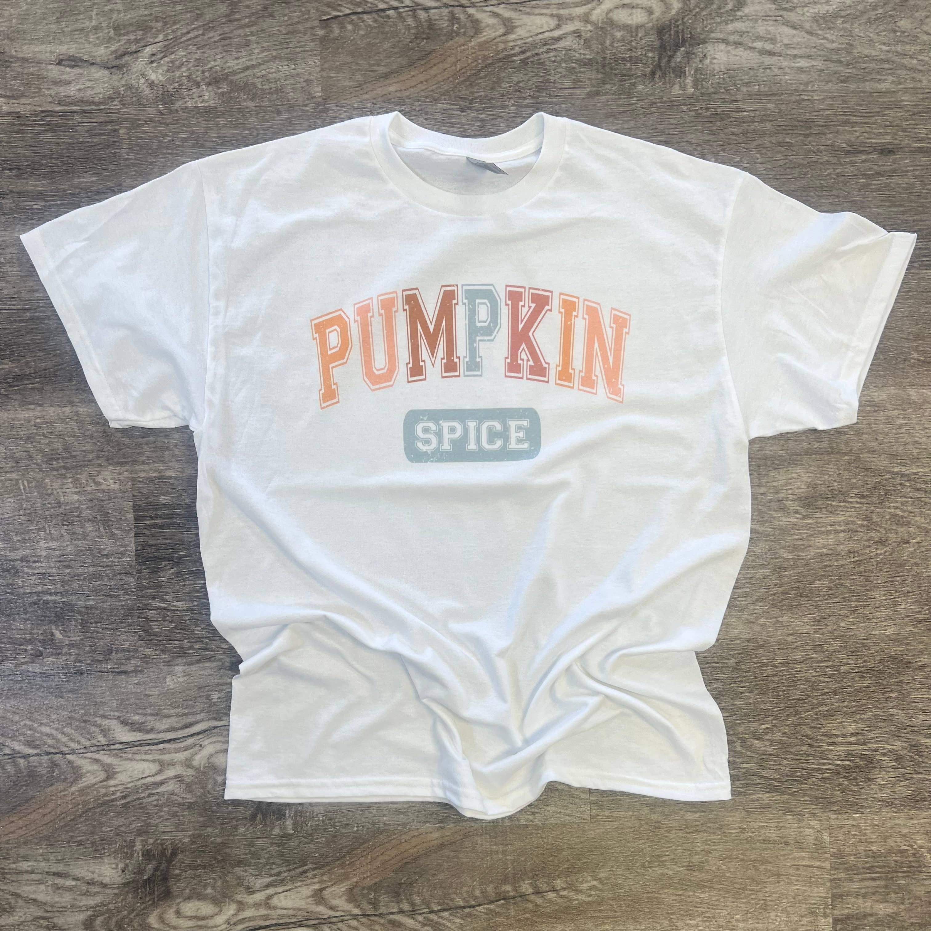 Pumpkin Spice Varsity Letters On White Tee Hoodie, Sweatshirt | PodTeesHub.com