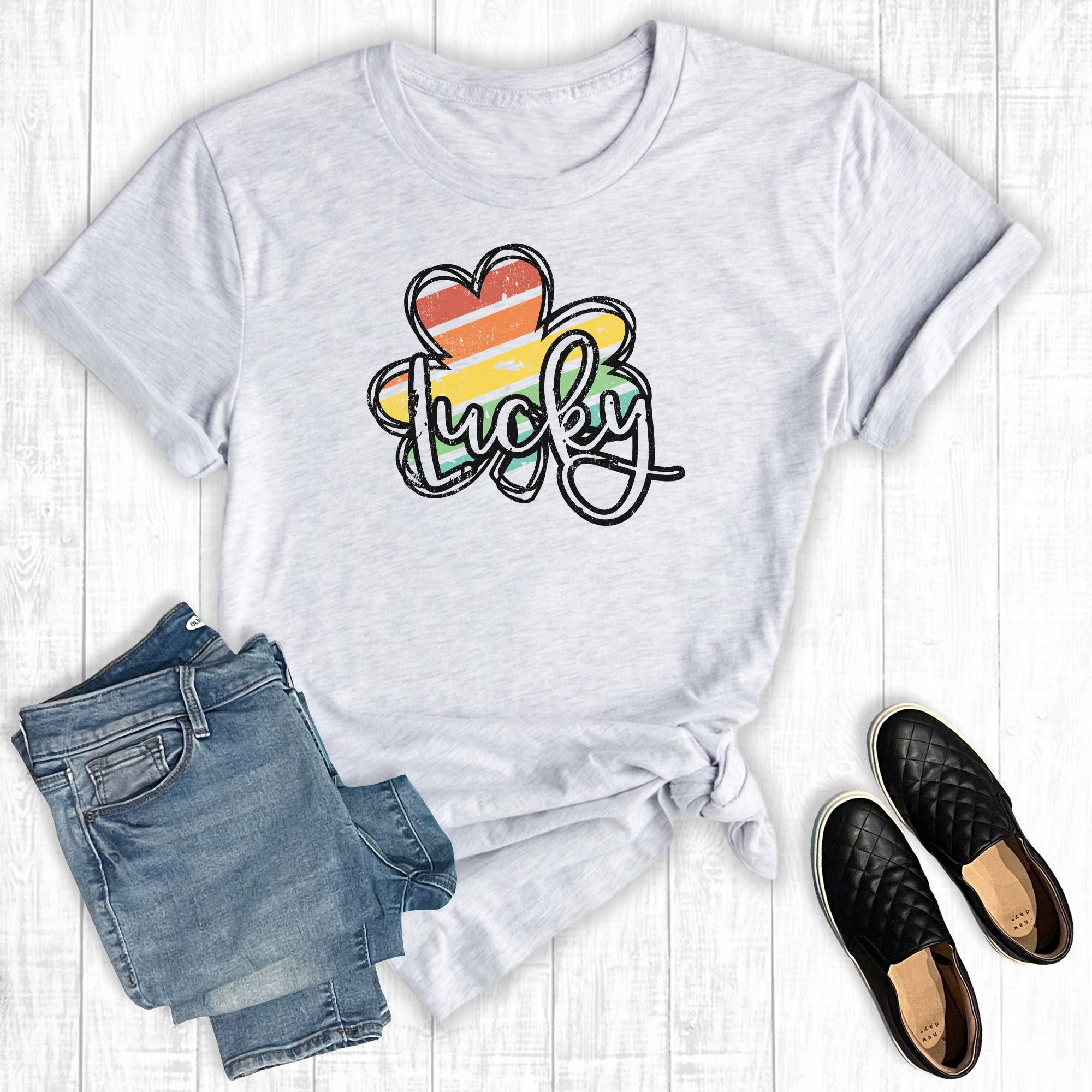 Lucky Rainbow Clover St Patrick's Day Graphic Tee Hoodie, Sweatshirt | PodTeesHub.com