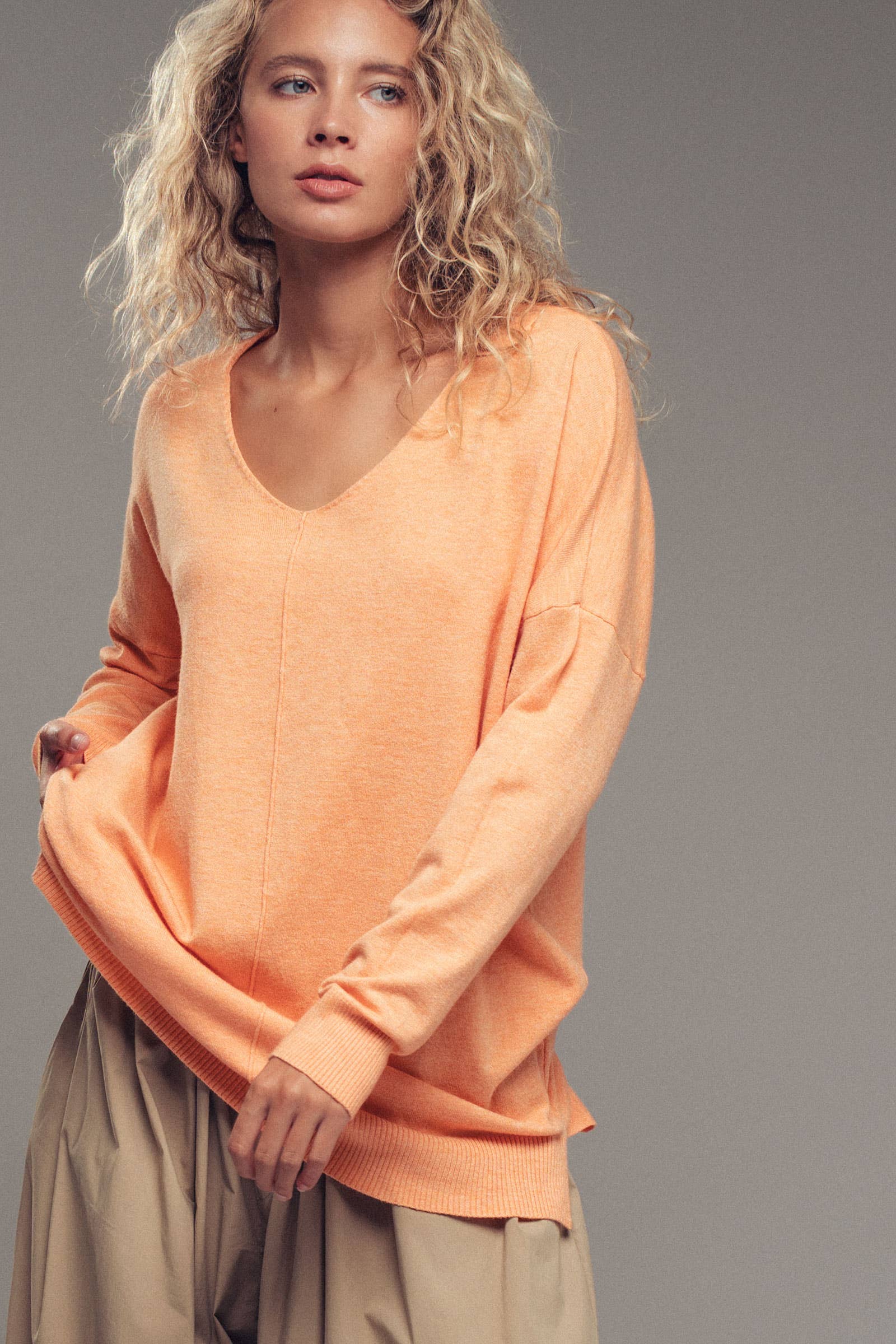 Relaxed Soft V-Neck High-Low Tunic Sweater T-Shirts, Hoodie, Sweatshirt | PodTeesHub.com