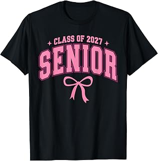 Senior 2027 Graduation Class of 2027 Coquette Pink Bow Girls T-Shirt