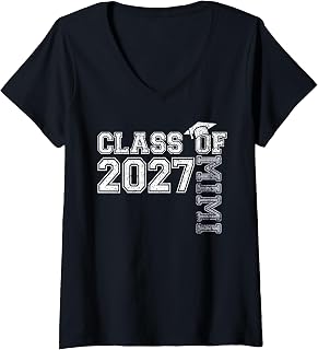 Women's Proud Mimi of A 2027 Graduate Senior 2027 Grad Graduation V-Neck T-Shirt