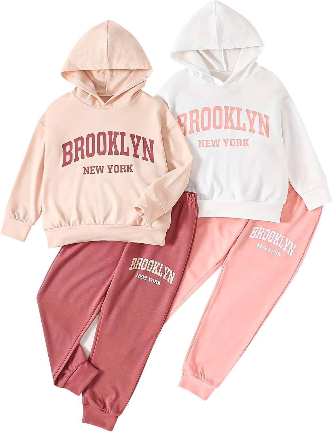 Girl's Tracksuit Sets 4 Piece Outfits Cute Hoodie Matching Jogger Sweatpants Clothes Set for 3-14 Years