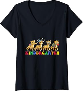 Women's Funny Cheetah Kindergarten Back to School Teacher Student V-Neck T-Shirt