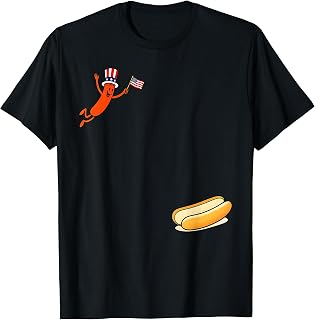 Hotdog Freedom Dive Funny Uncle Sam Hot Dog Jumping Into Bun T-Shirt