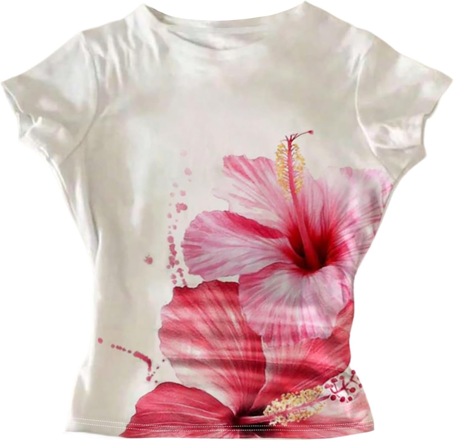 Women's Floral Graphic Tees Crewneck Short Sleeve Y2k Vintage Aesthetic T Shirt Summer Crop Tops