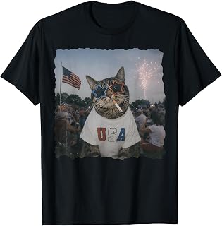 Patriotic Cat Smoking Sunglasses Meme Funny 4th of July T-Shirt