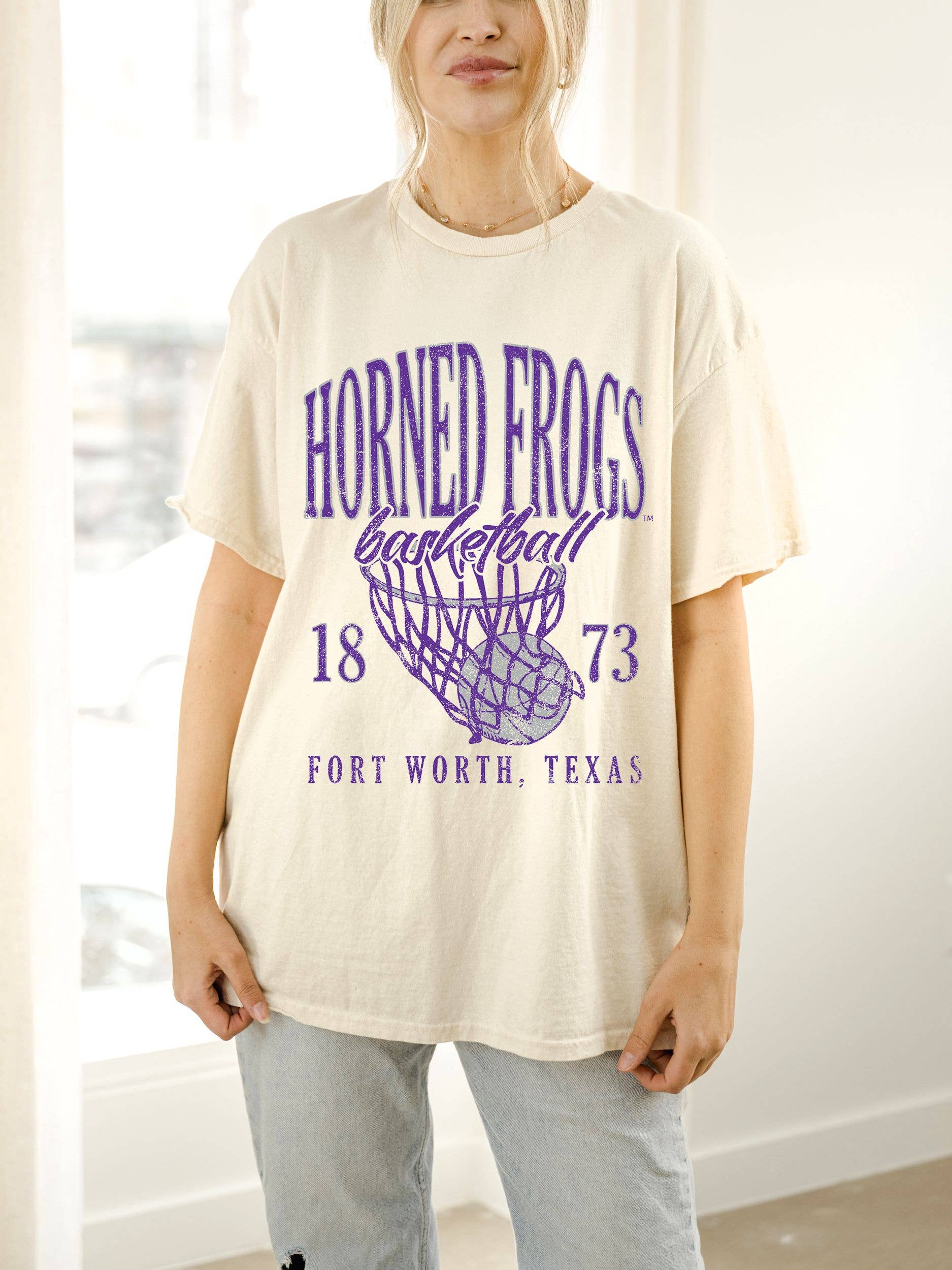 Tcu Horned Frogs Big Basketball Off White Thrifted Tee Hoodie, Sweatshirt | PodTeesHub.com