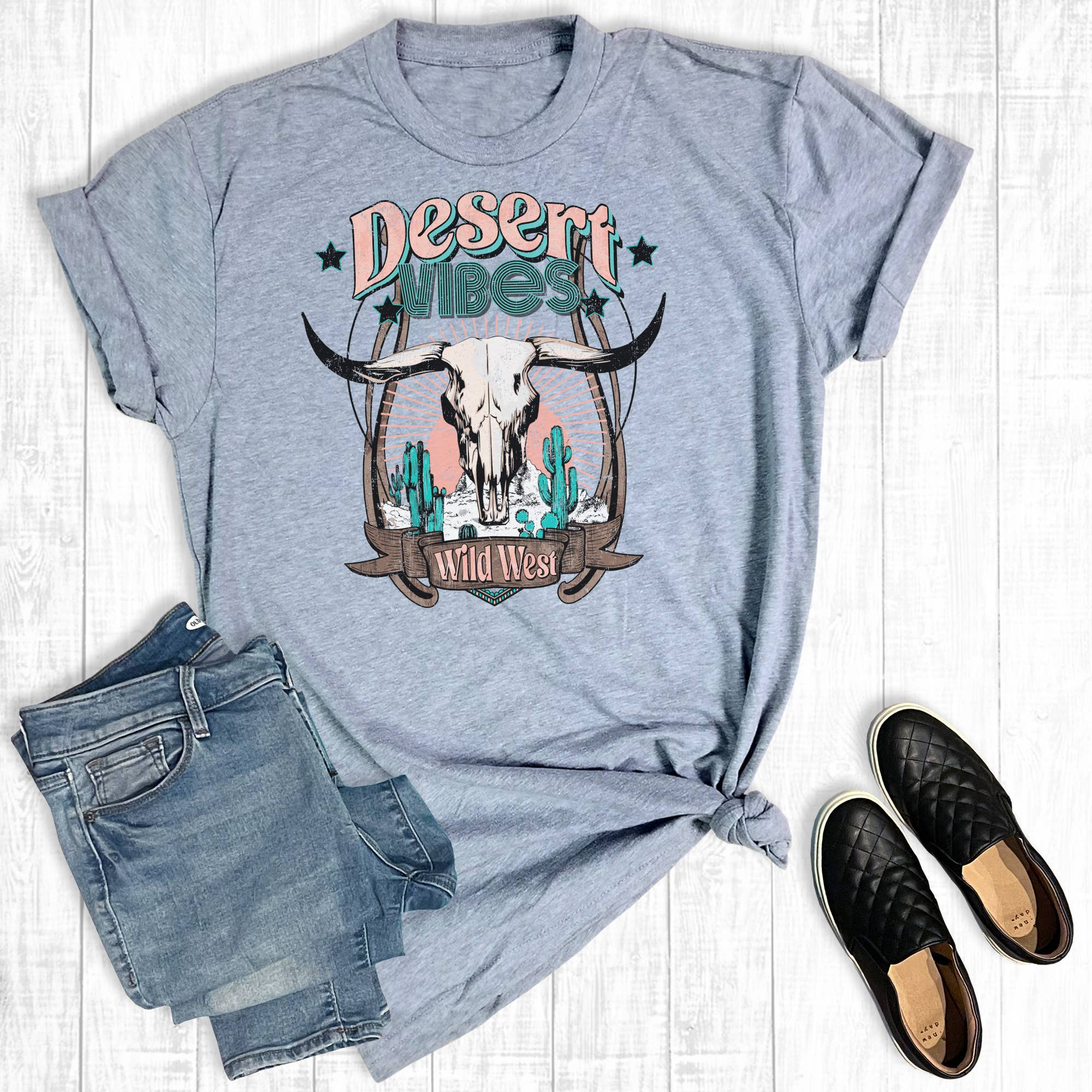 Desert Vibes Wild West Cowskull Graphic Tee Hoodie, Sweatshirt | PodTeesHub.com