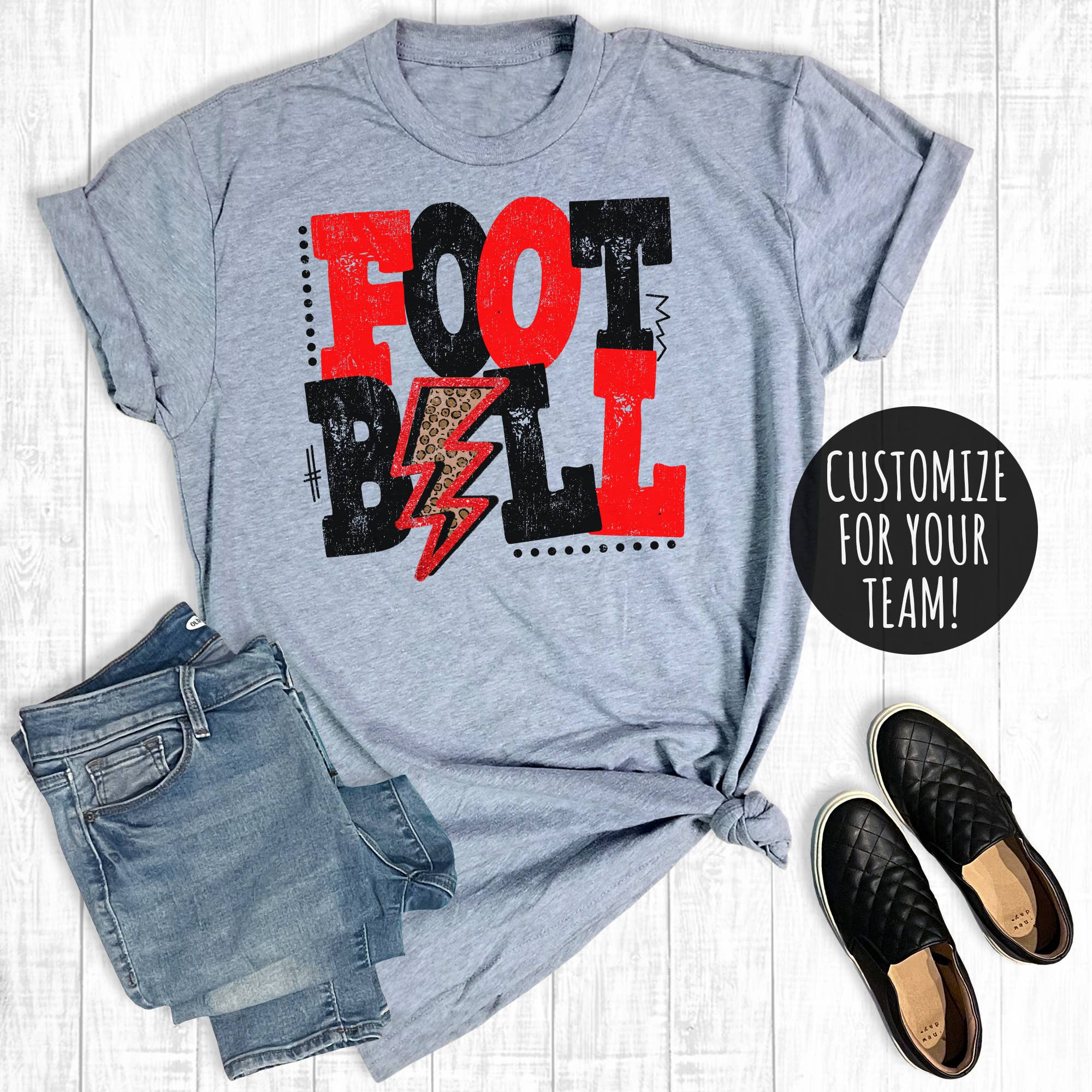 Custom Leopard Bolt Football Team Color Graphic Tee Hoodie, Sweatshirt | PodTeesHub.com