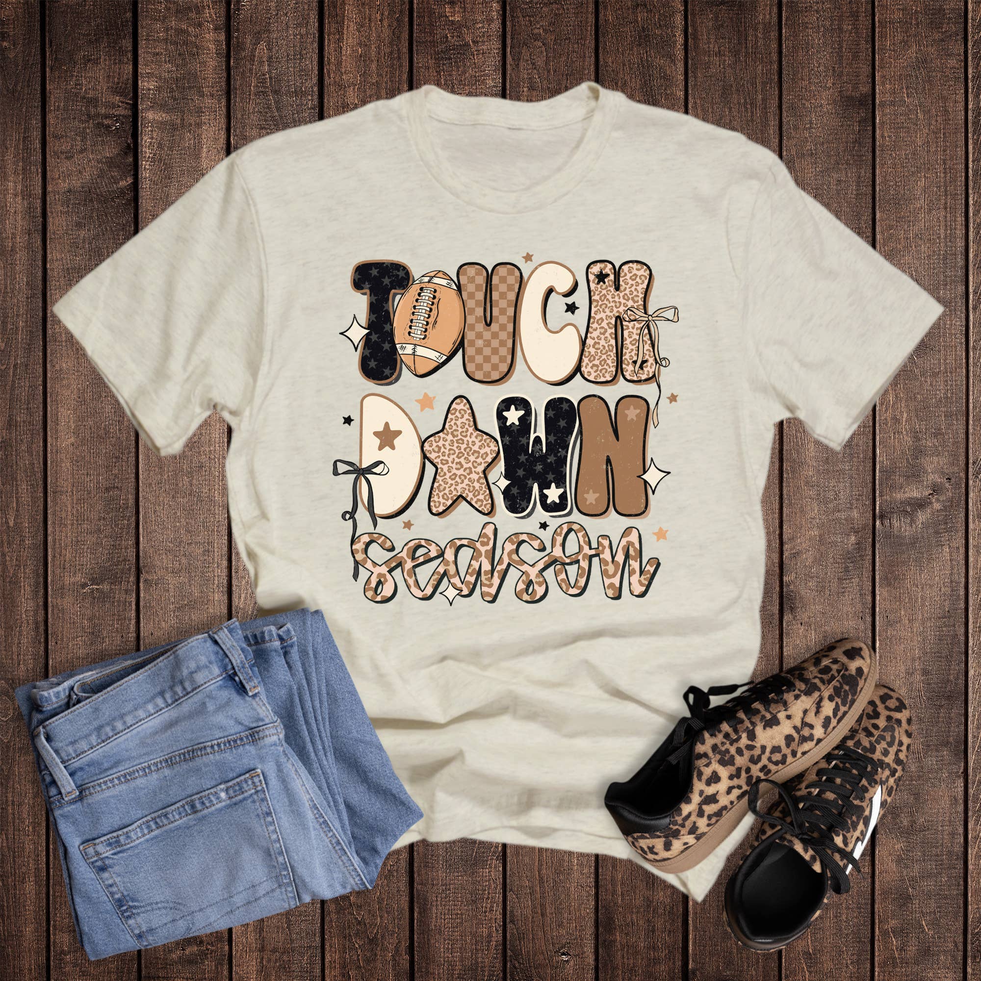 Football Check Leopard Star Touchdown Season Graphic Tee Hoodie, Sweatshirt | PodTeesHub.com