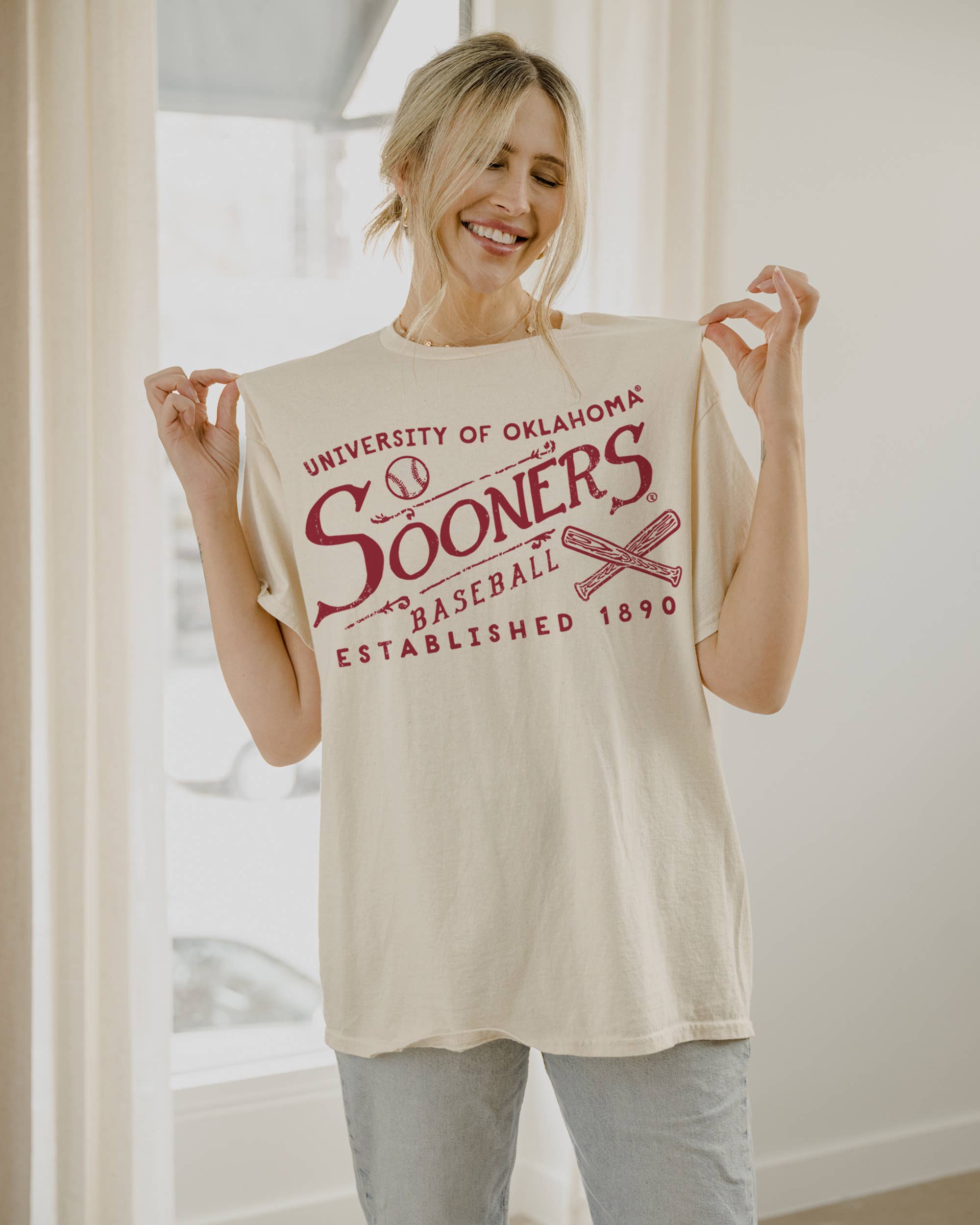 Ou Oklahoma Sooners Rl Baseball Off White Thrifted Tee Hoodie, Sweatshirt | PodTeesHub.com