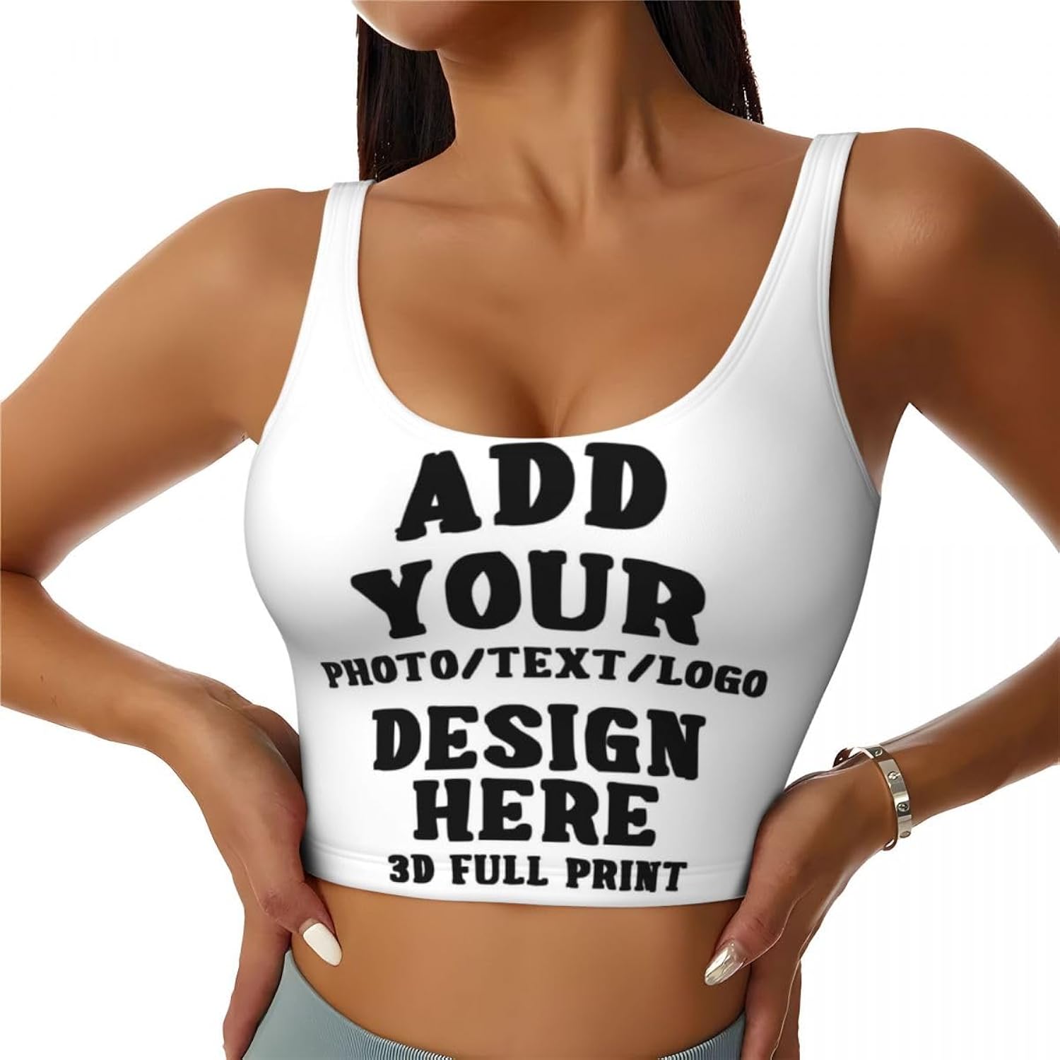 Custom Fitted Casual Crop Tank Tops for Women Personalized Sport Bra with Photo Text