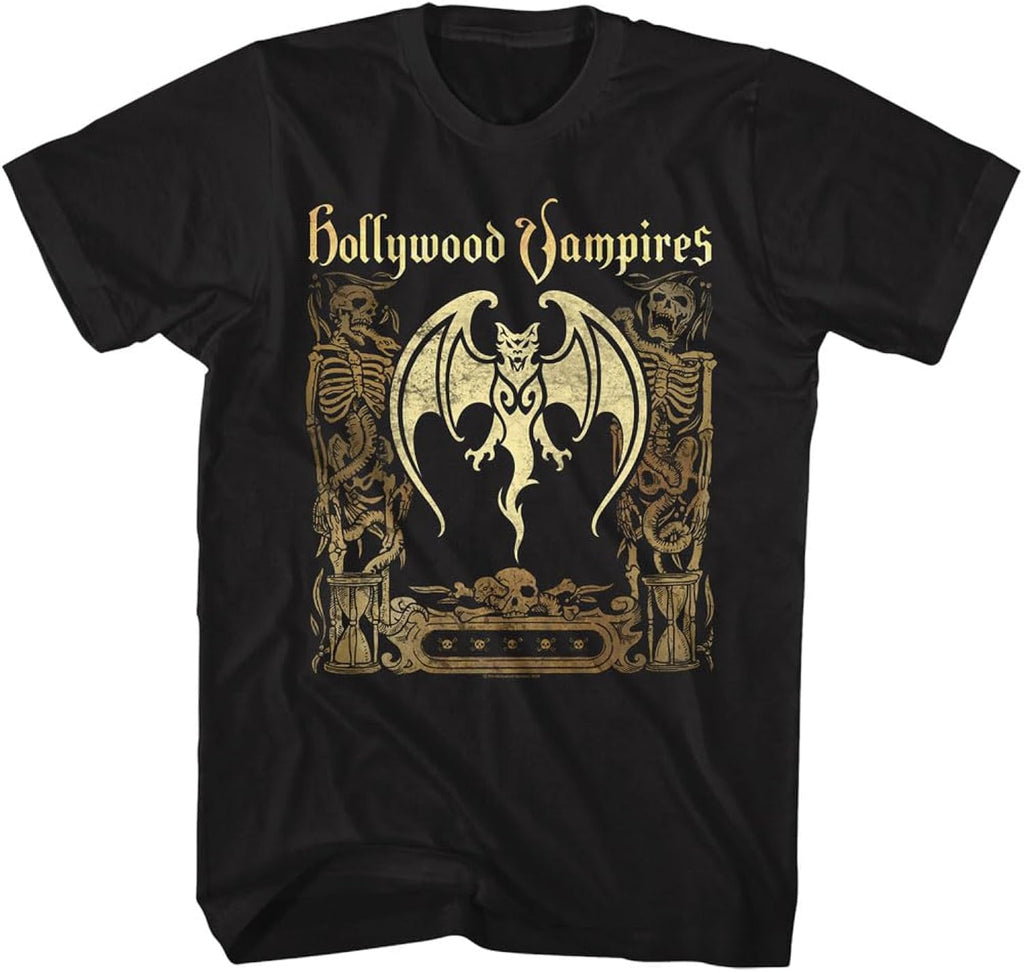 Hollywood Vampires Bat & Skeletons Adult Short Sleeve T Shirt American Rock Band Music Graphic Tees