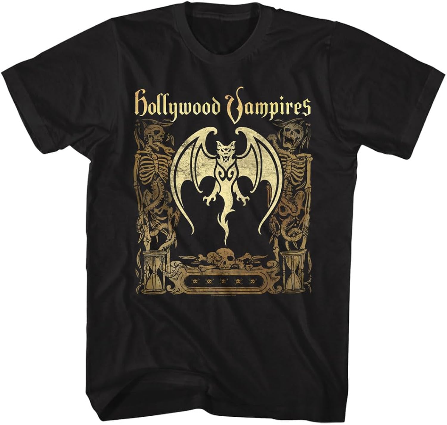 Hollywood Vampires Bat & Skeletons Adult Short Sleeve T Shirt American Rock Band Music Graphic Tees