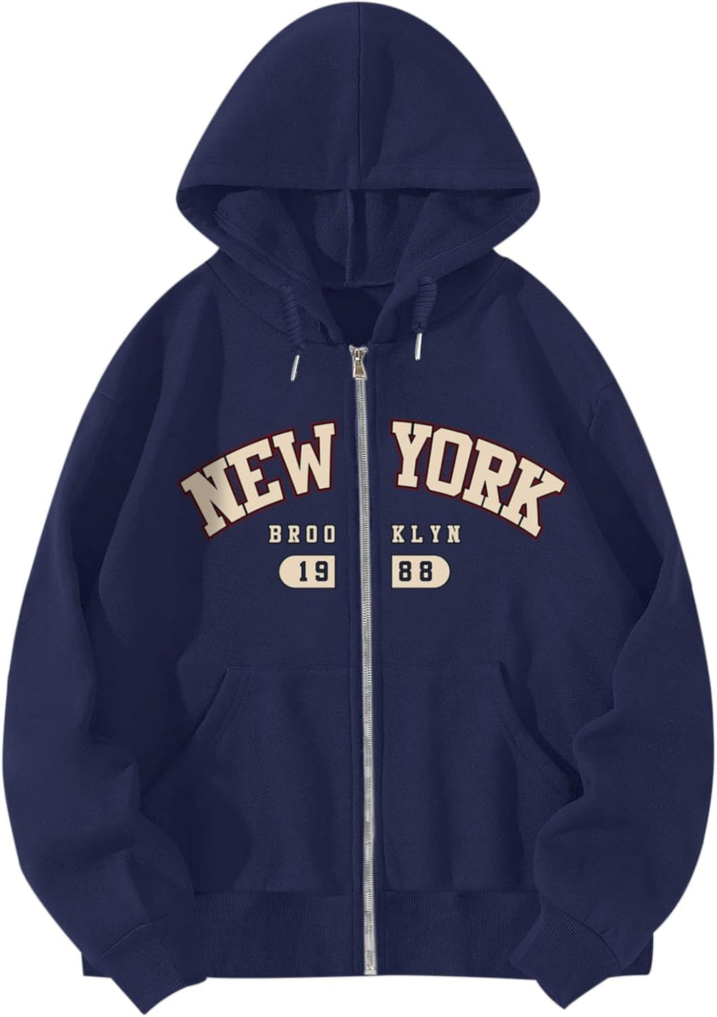New York Graphic Zip Up Hoodies for Women Full Zip Hoodie Letter Jackets College Zipper Sweatshirts with Pockets