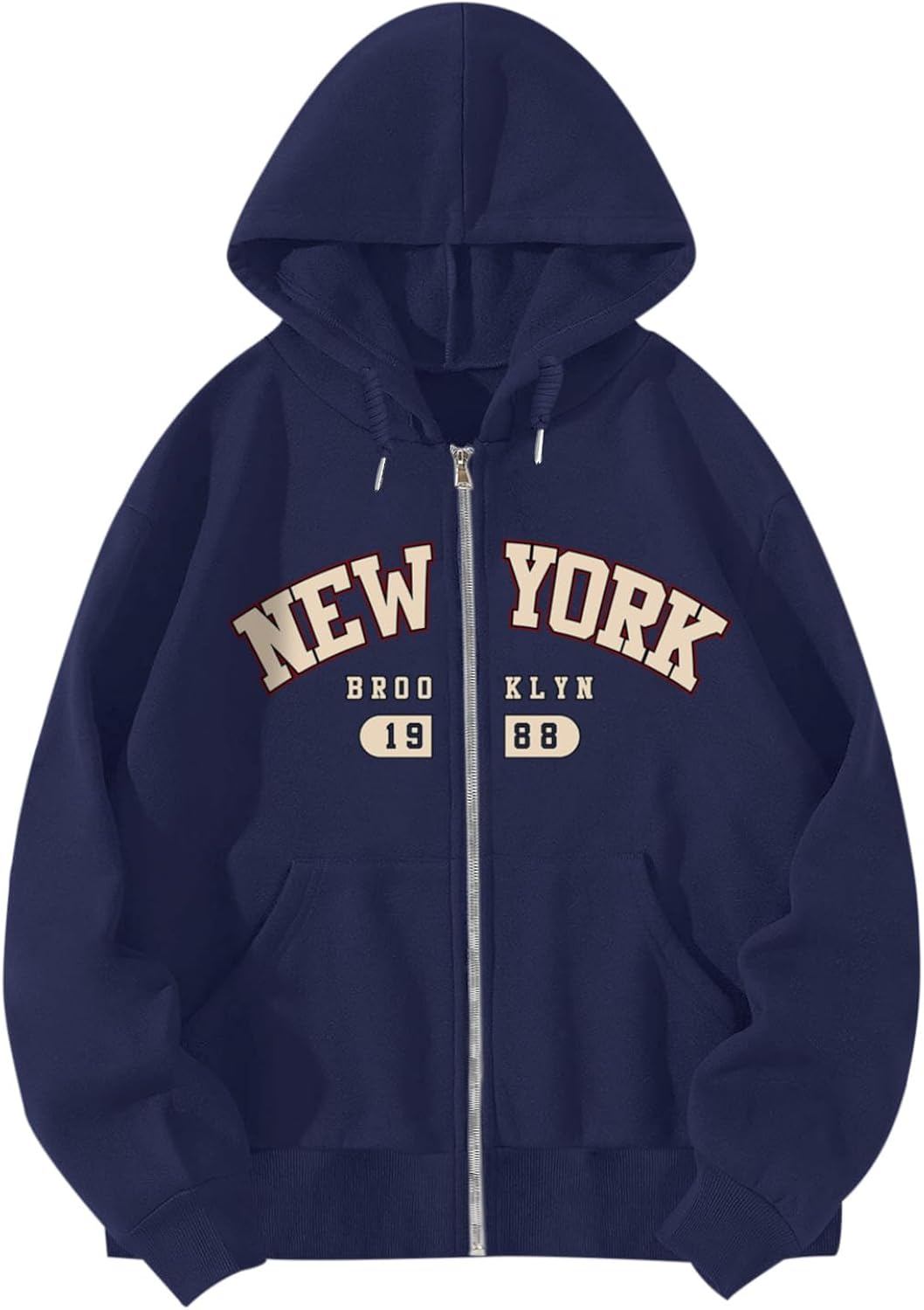 New York Graphic Zip Up Hoodies for Women Full Zip Hoodie Letter Jackets College Zipper Sweatshirts with Pockets