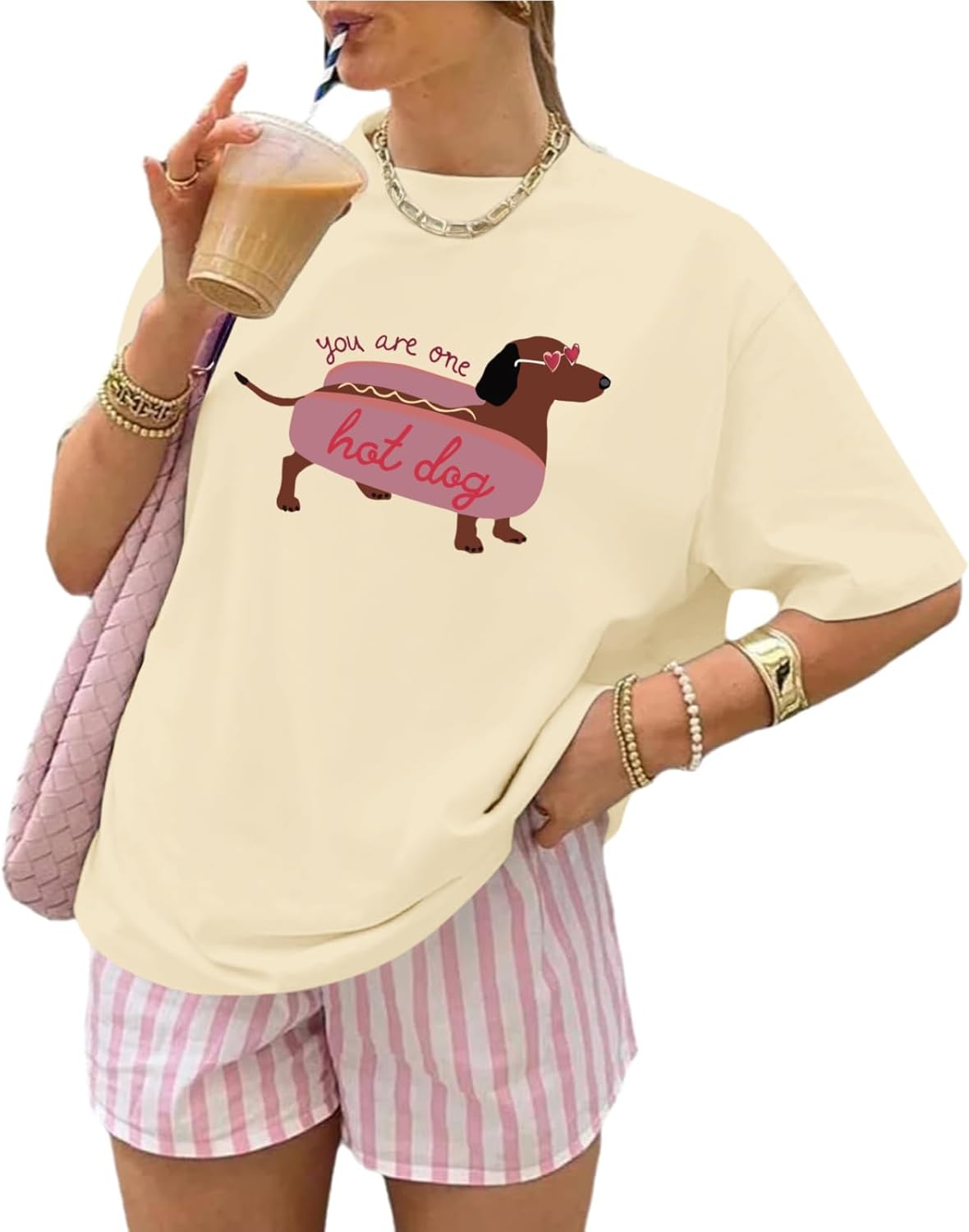 Oversized Funny Shirts for Women Cute Graphic Tees You are One Hot Dog Printed T Shirts Aesthetic Clothes Preppy Tops